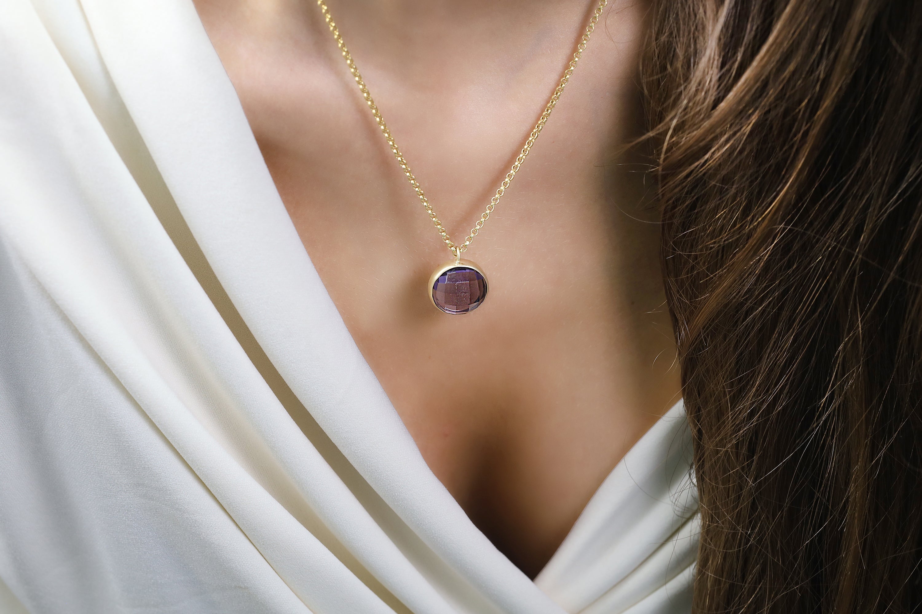 Classic Bezel Set Amethyst Pendant Necklace necklaces Anemone Limited