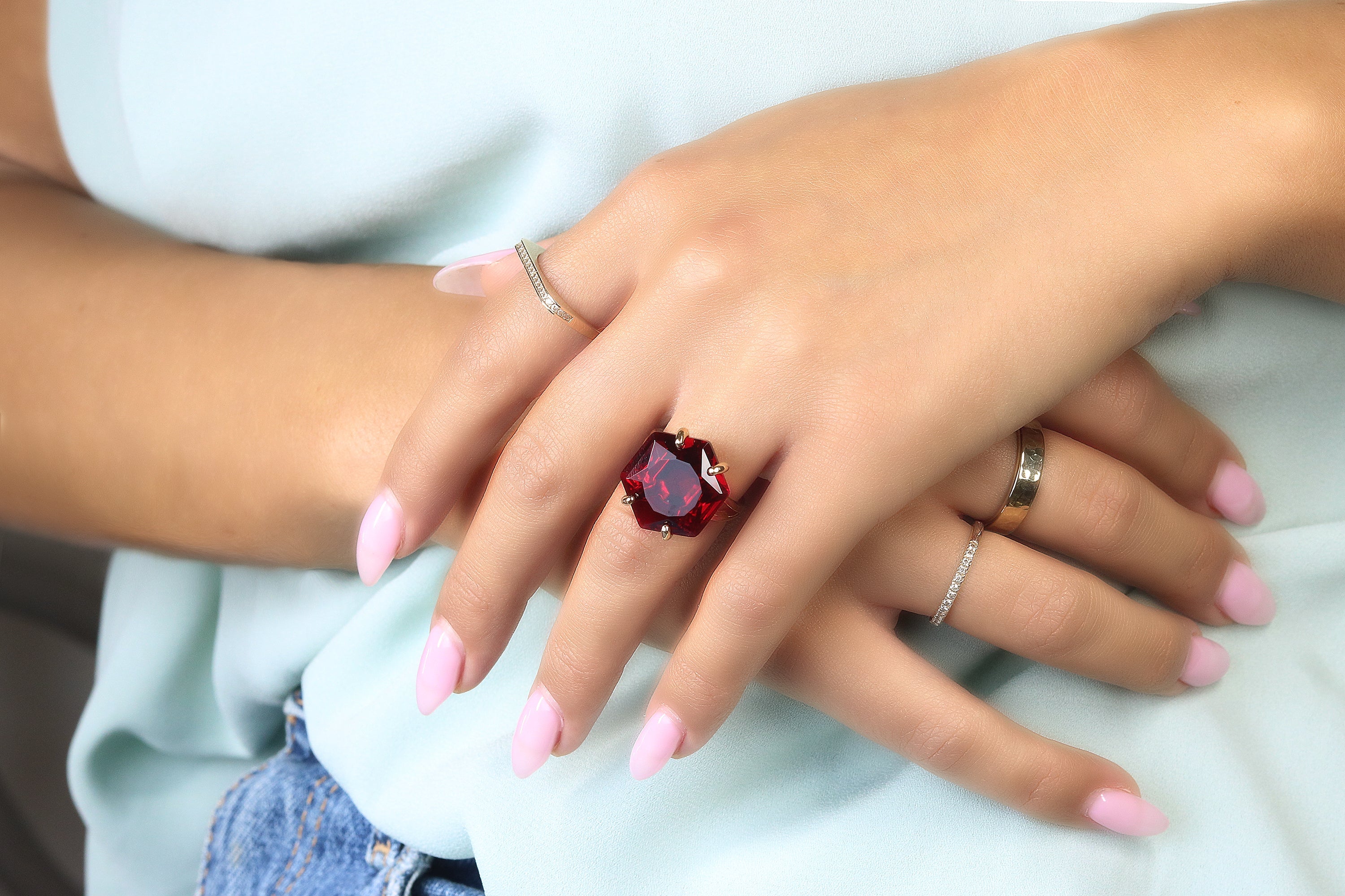 Elegant Hexagon Garnet Ring in Rose Gold Rings Anemone Jewelry