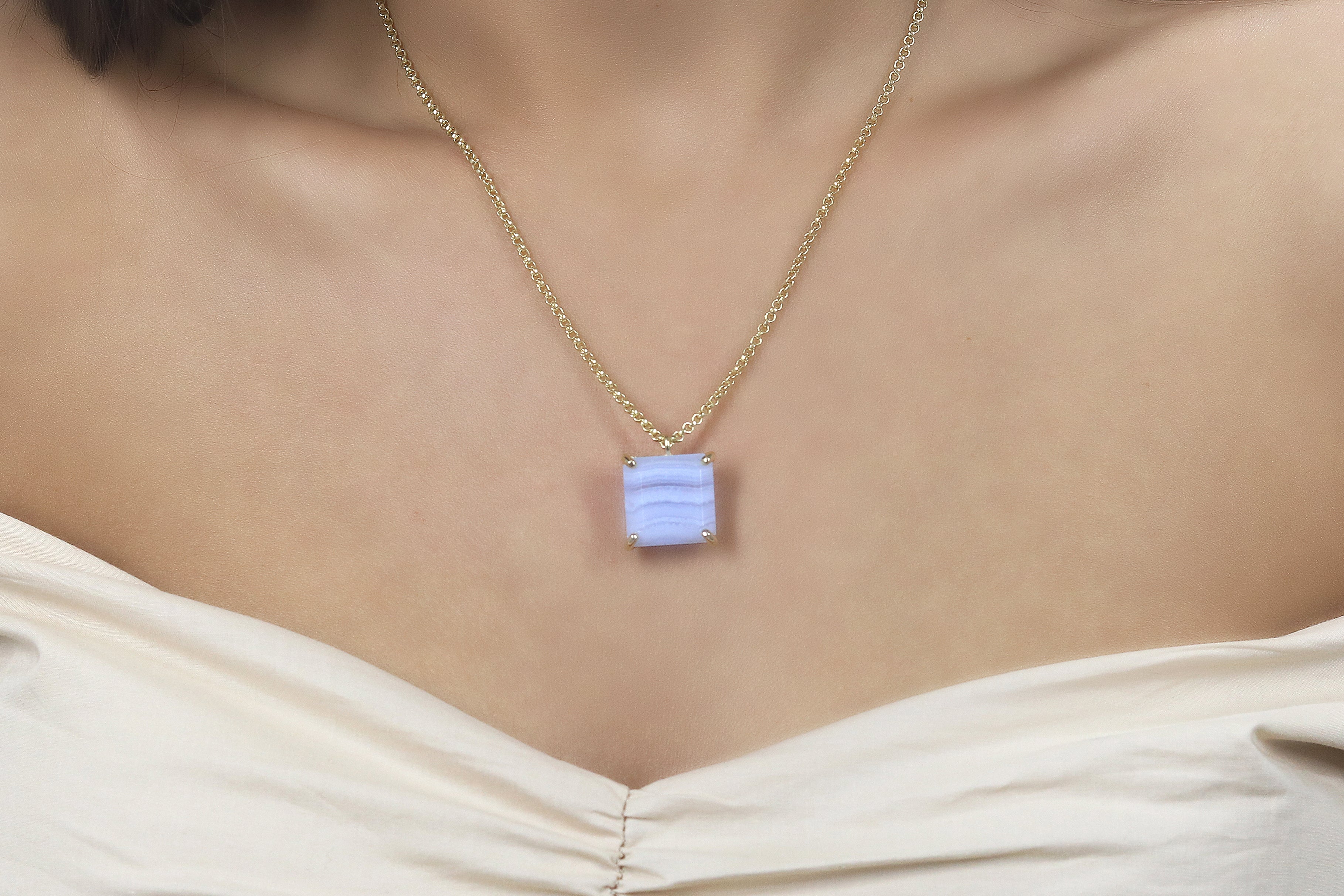 Stylish Handmade Lace Agate 925 Sterling Silver Necklace necklaces Anemone Jewelry