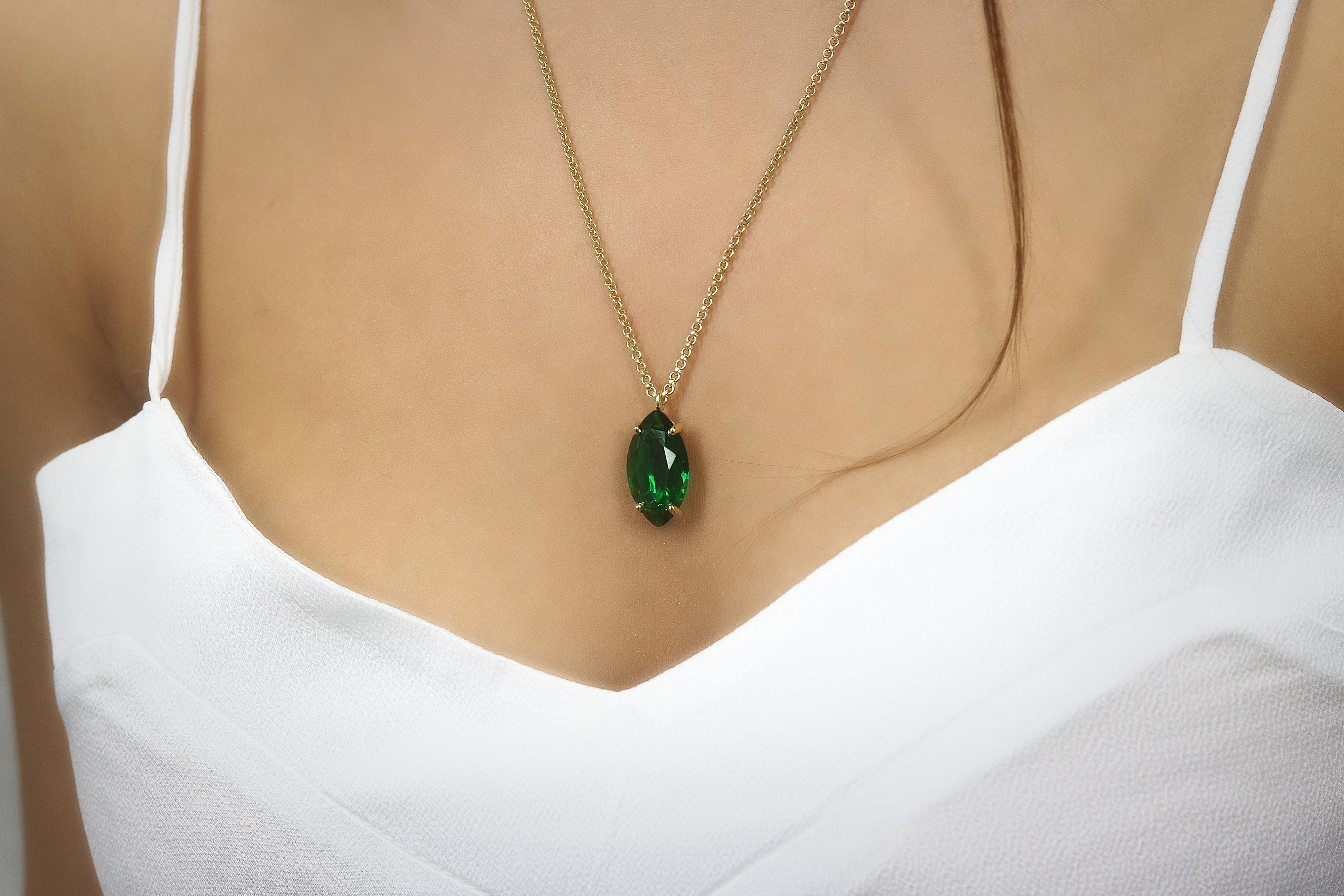 Dazzling Emerald Gemstone Pendant Gold Necklaces necklaces Anemone Jewelry