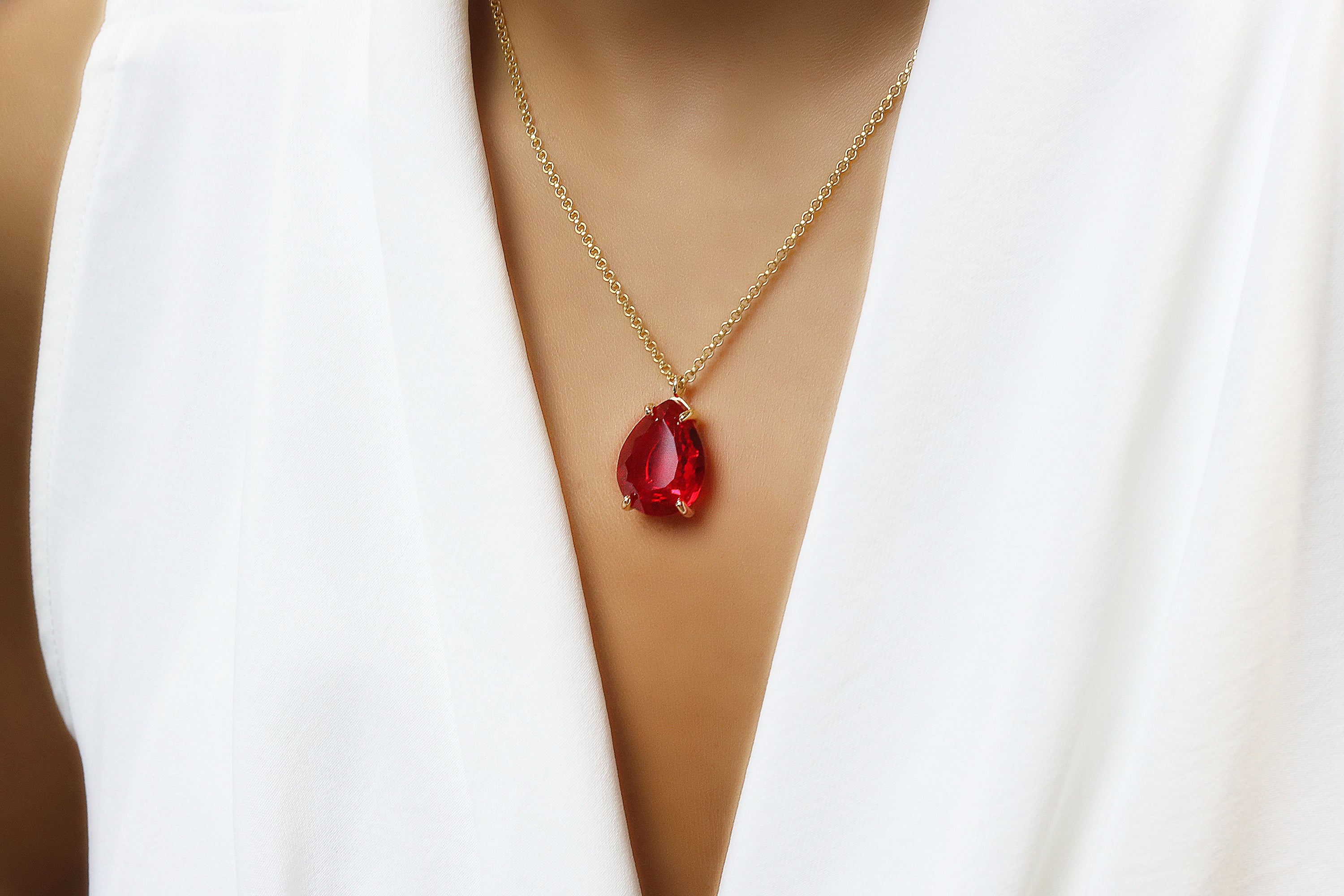 Pear Ruby Gemstone Necklace in Gold necklaces Anemone Jewelry