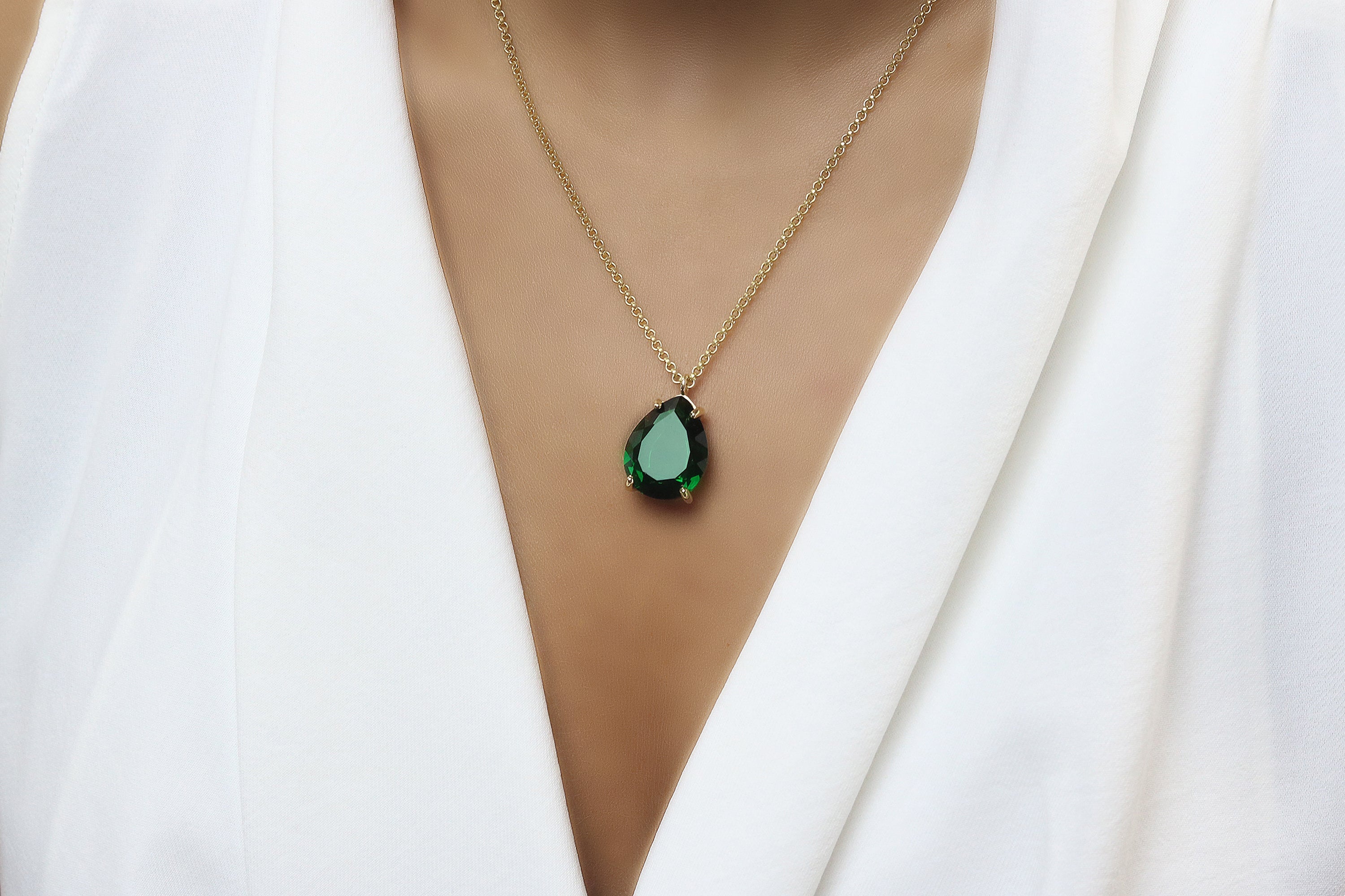 Vibrant Big Emerald Sterling Silver Necklace necklaces Anemone Jewelry