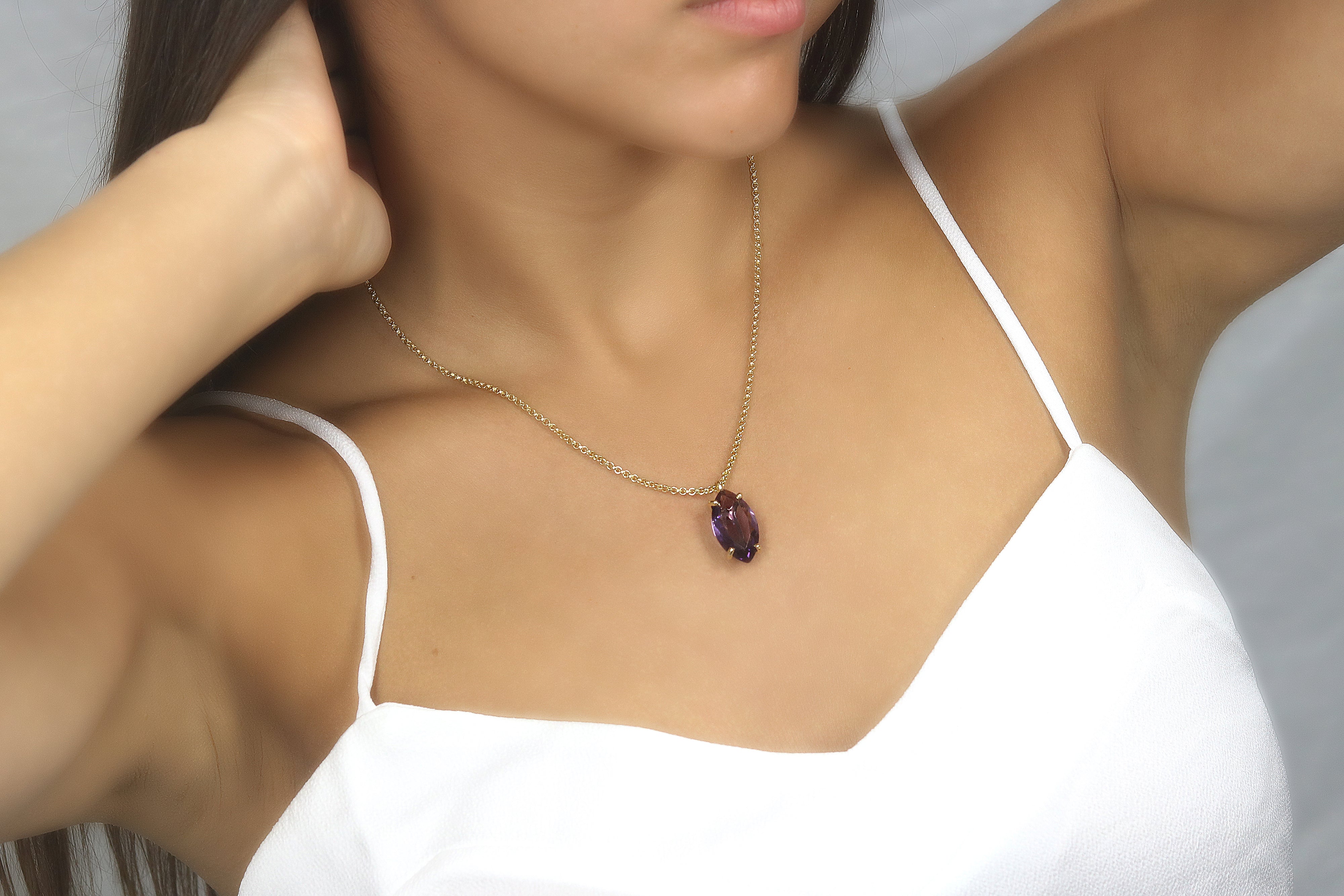 Marquise Amethyst Sterling Silver Necklace for Women necklaces Anemone Jewelry