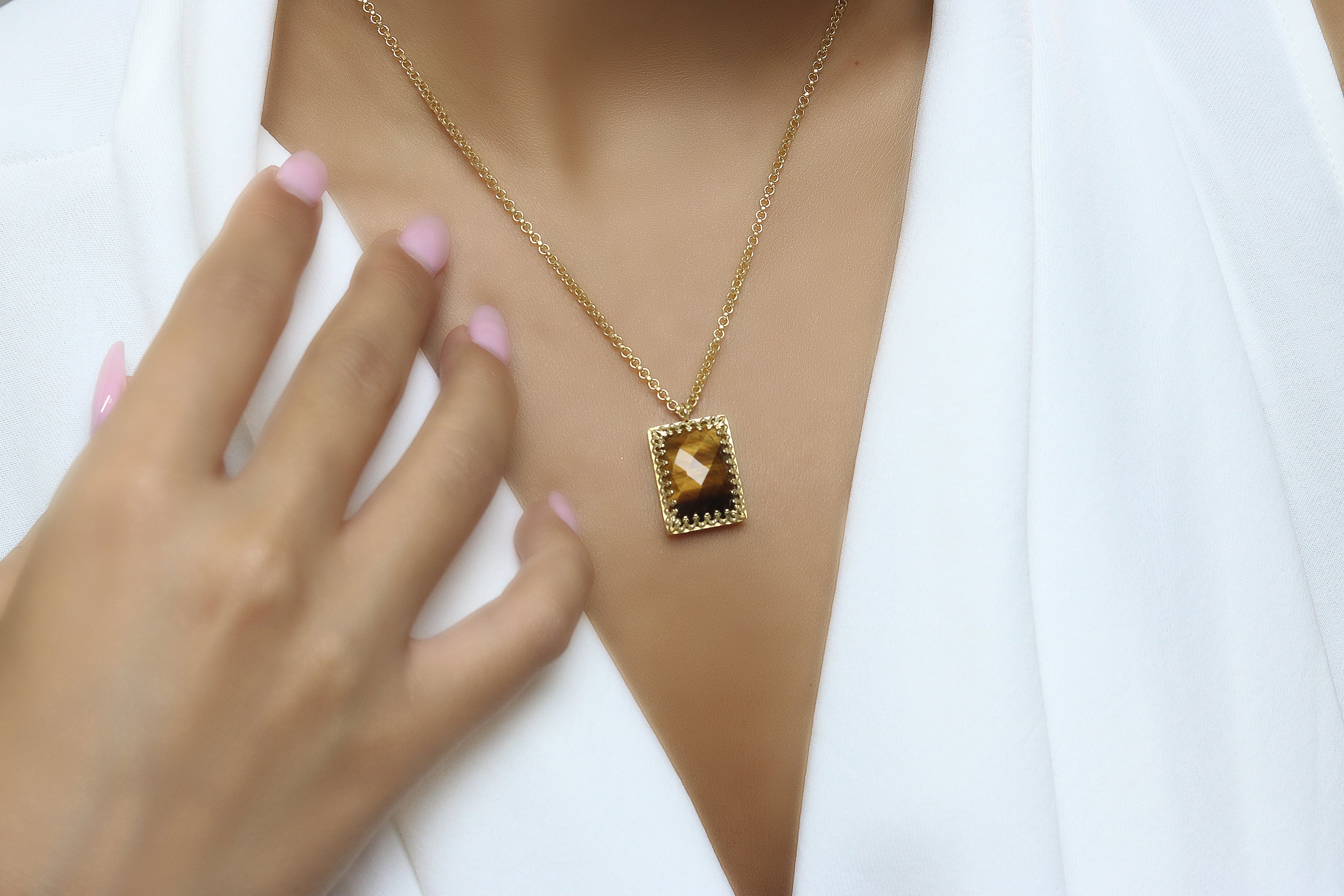 Stylish Tiger Eye Gold Filled Necklace necklaces Anemone Jewelry