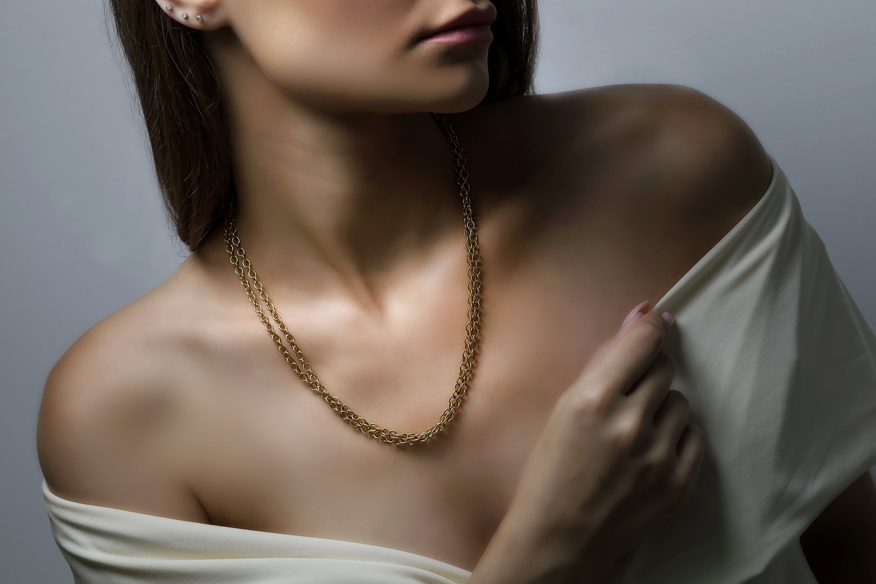 Gold two Layer Statement Link Chain Necklace necklaces Anemone Jewelry