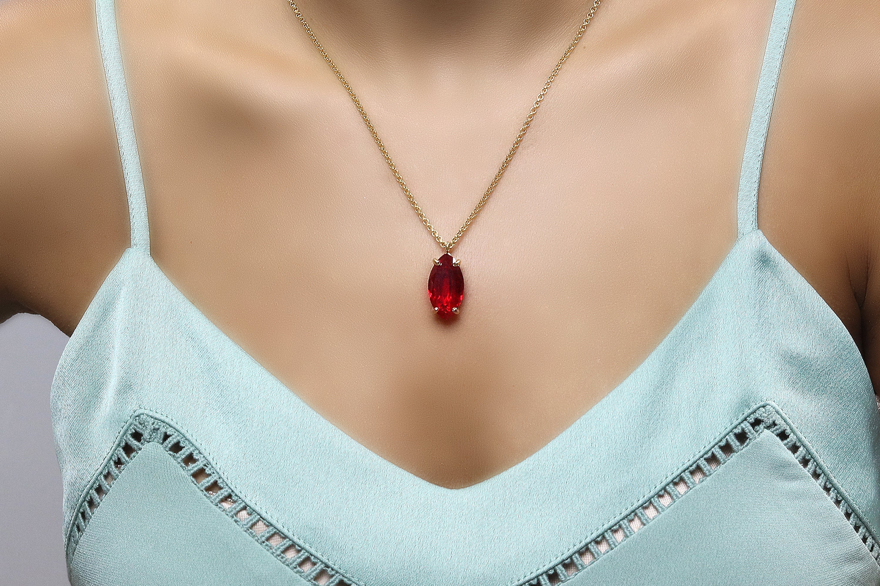 Marquise Ruby Gemstone Gold Filled Necklace necklaces Anemone Jewelry