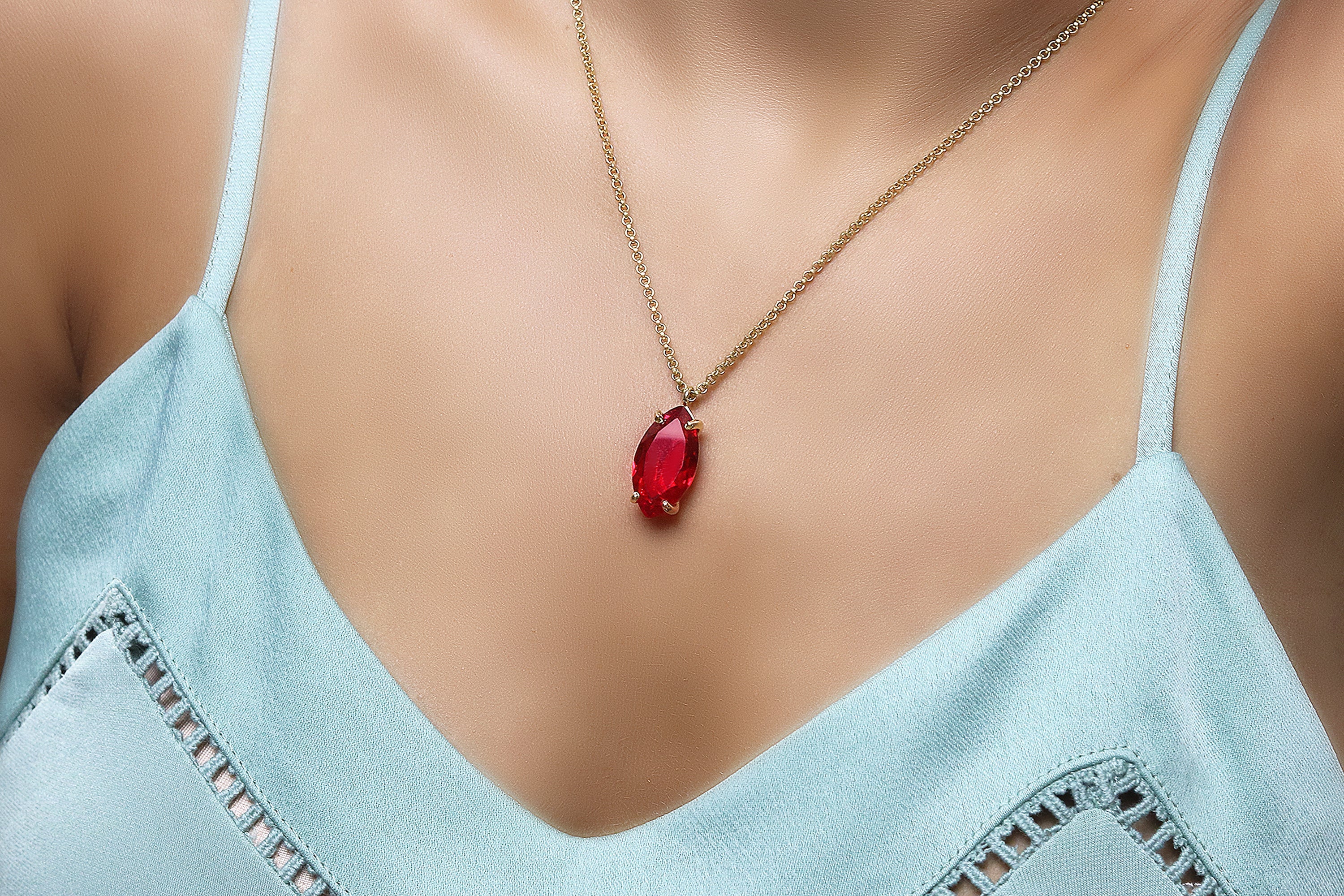 Marquise Ruby Gemstone Gold Filled Necklace necklaces Anemone Jewelry
