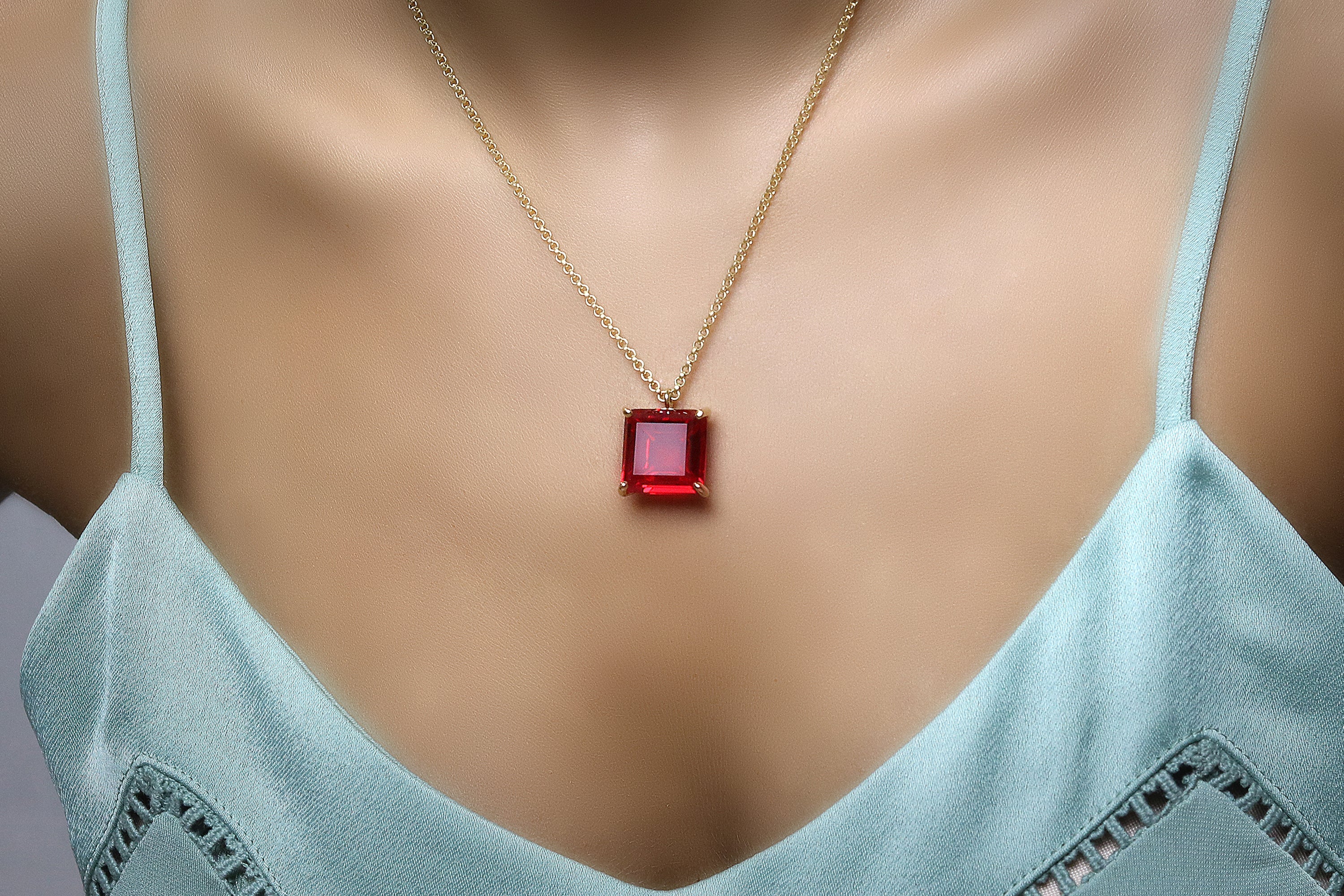 Square 16MM Ruby Necklace in Sterling Silver necklaces Anemone Jewelry
