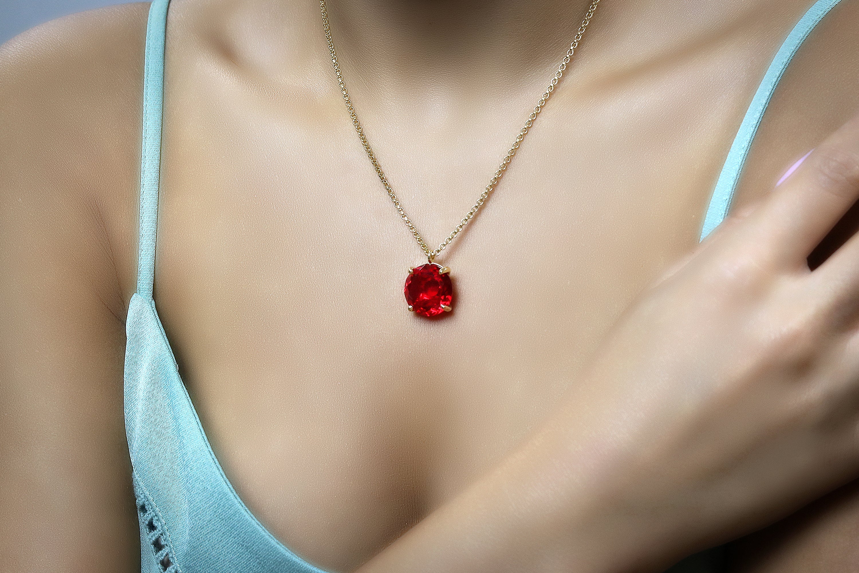 Round Ruby 14k Gold Necklace necklaces Anemone Jewelry