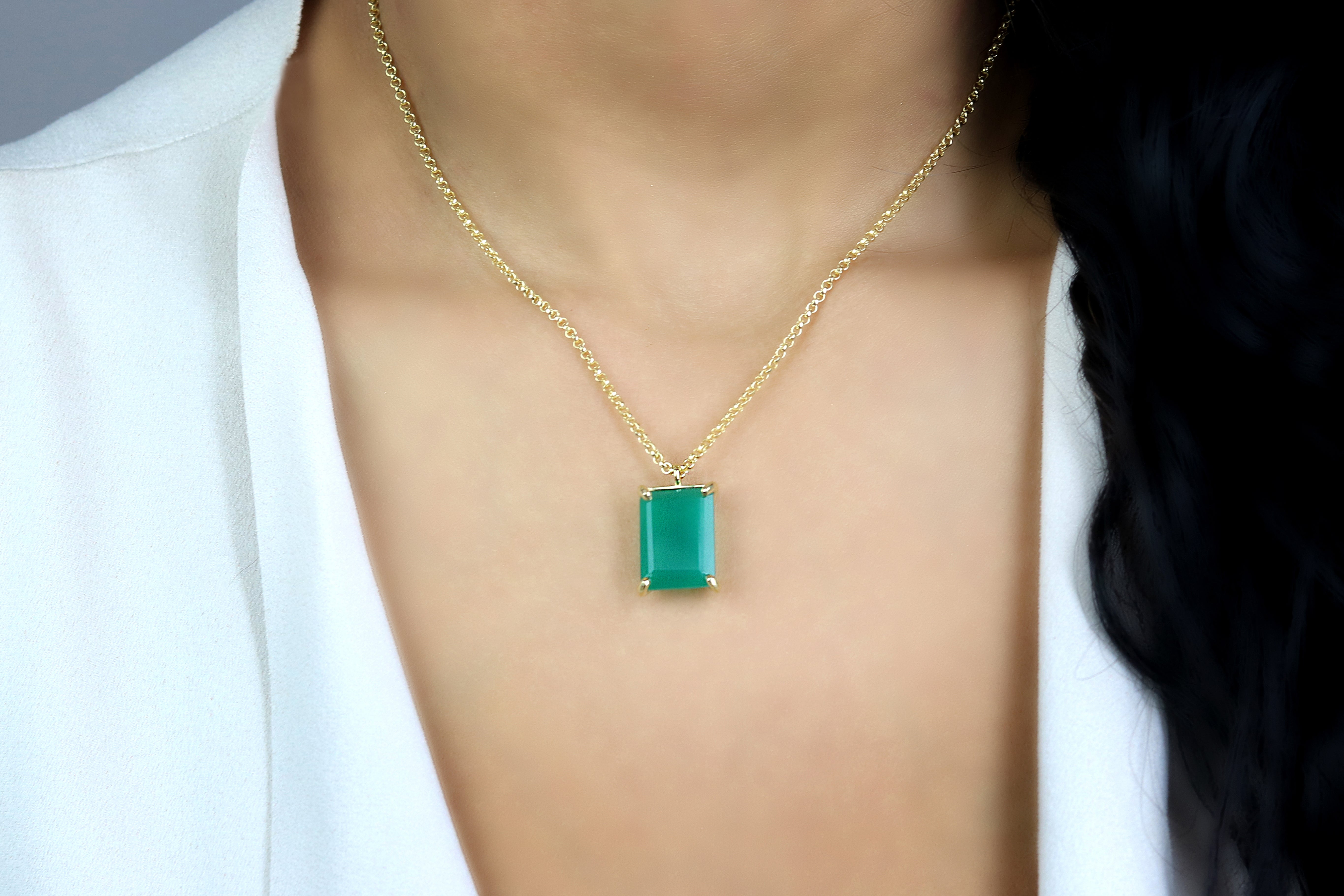 Rectangle Pendant Green Onyx Gold Necklace necklaces Anemone Jewelry