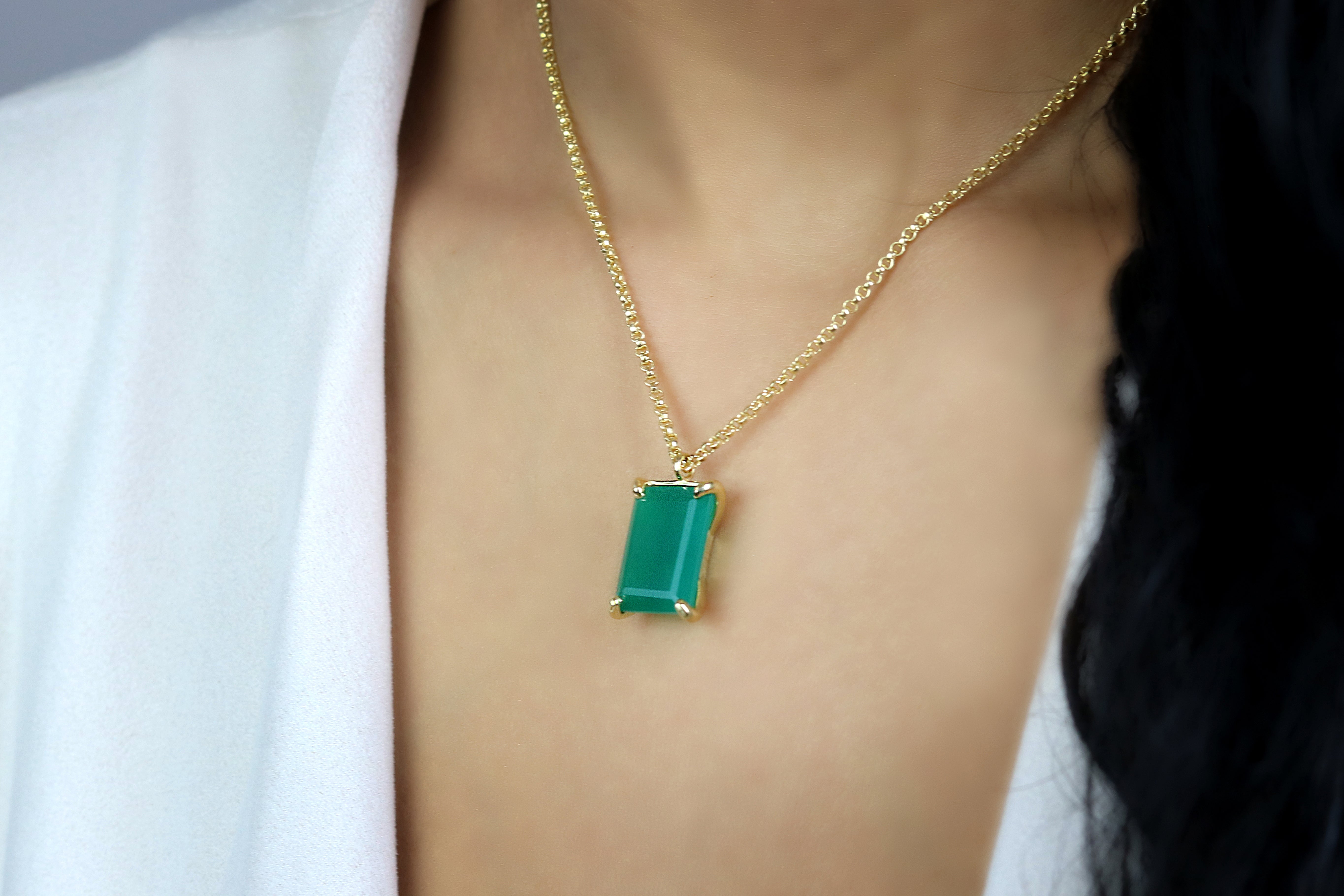 Rectangle Pendant Green Onyx Gold Necklace necklaces Anemone Jewelry