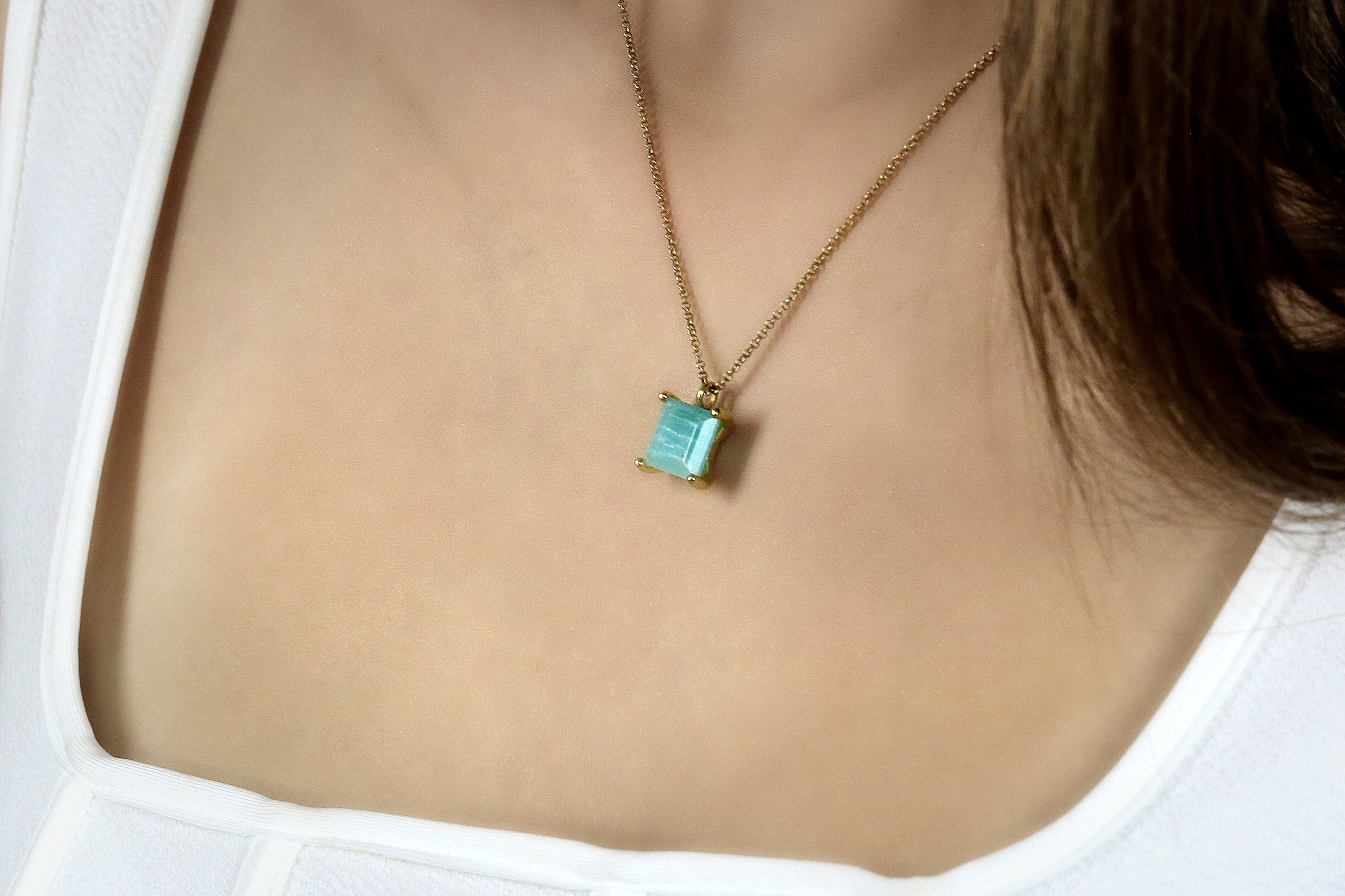 Square Amazonite Necklace in Gold necklaces Anemone Unique