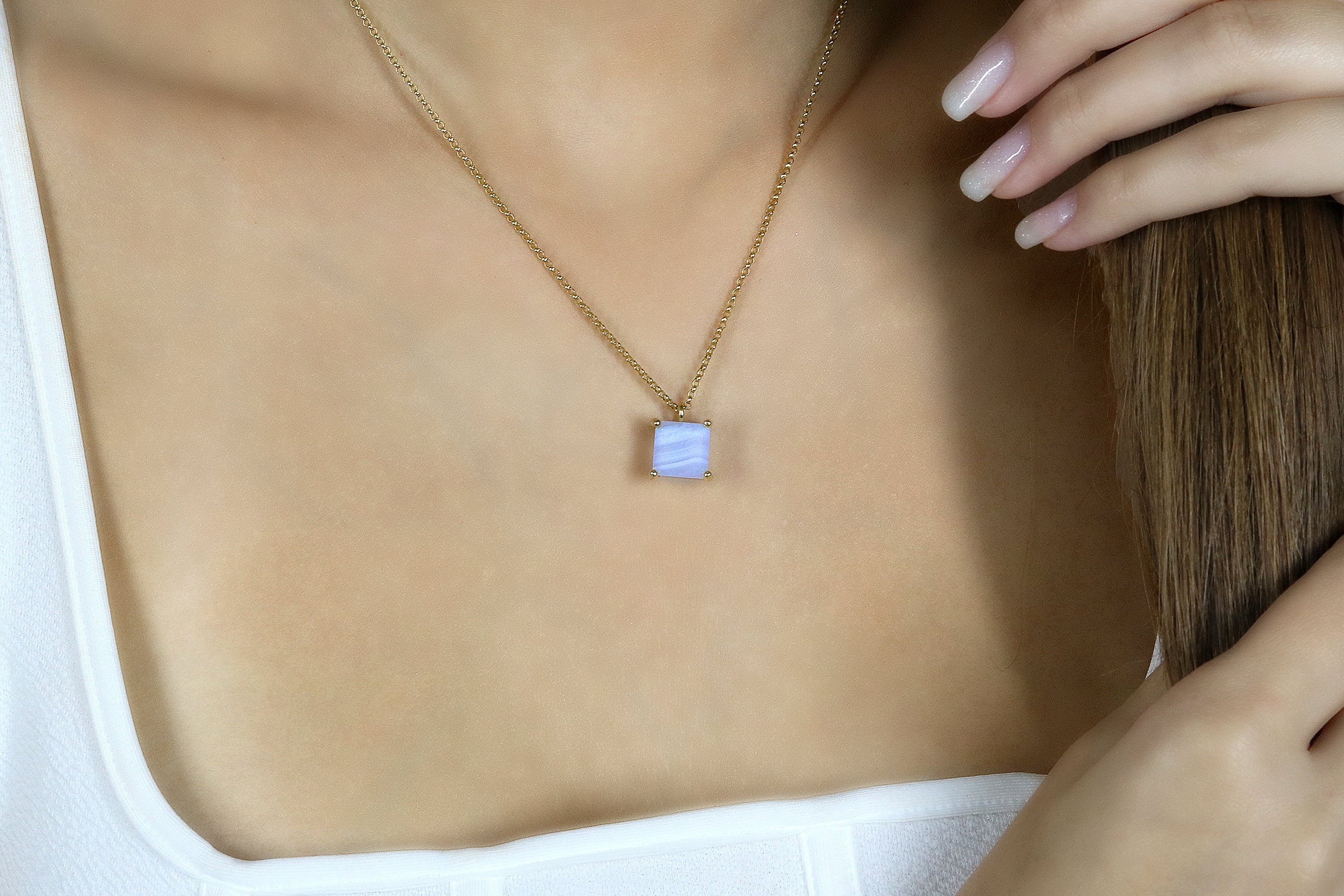 Adorable Gold Blue Lace Agate Necklace necklaces Anemone Unique