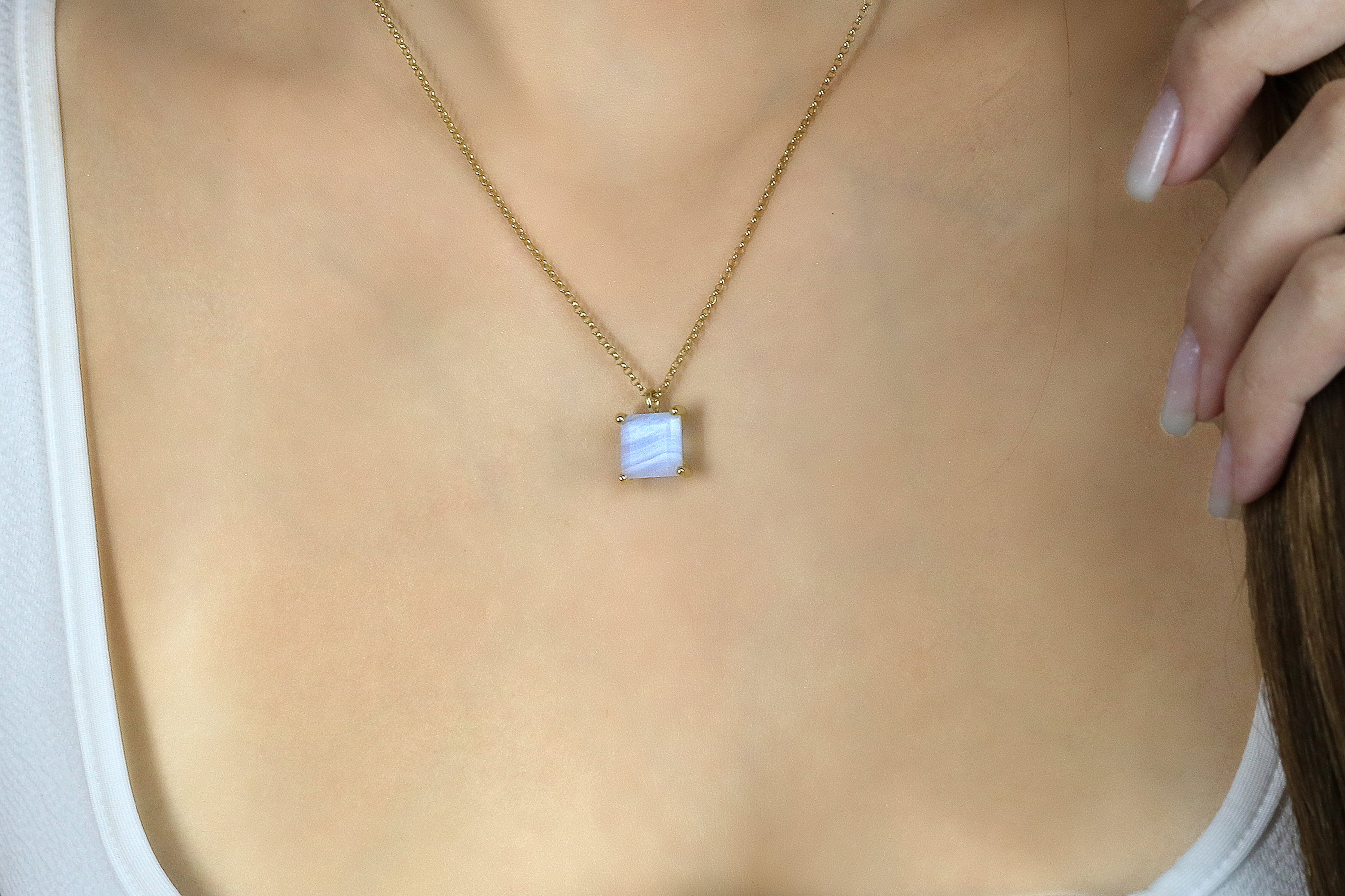 Adorable Gold Blue Lace Agate Necklace necklaces Anemone Unique