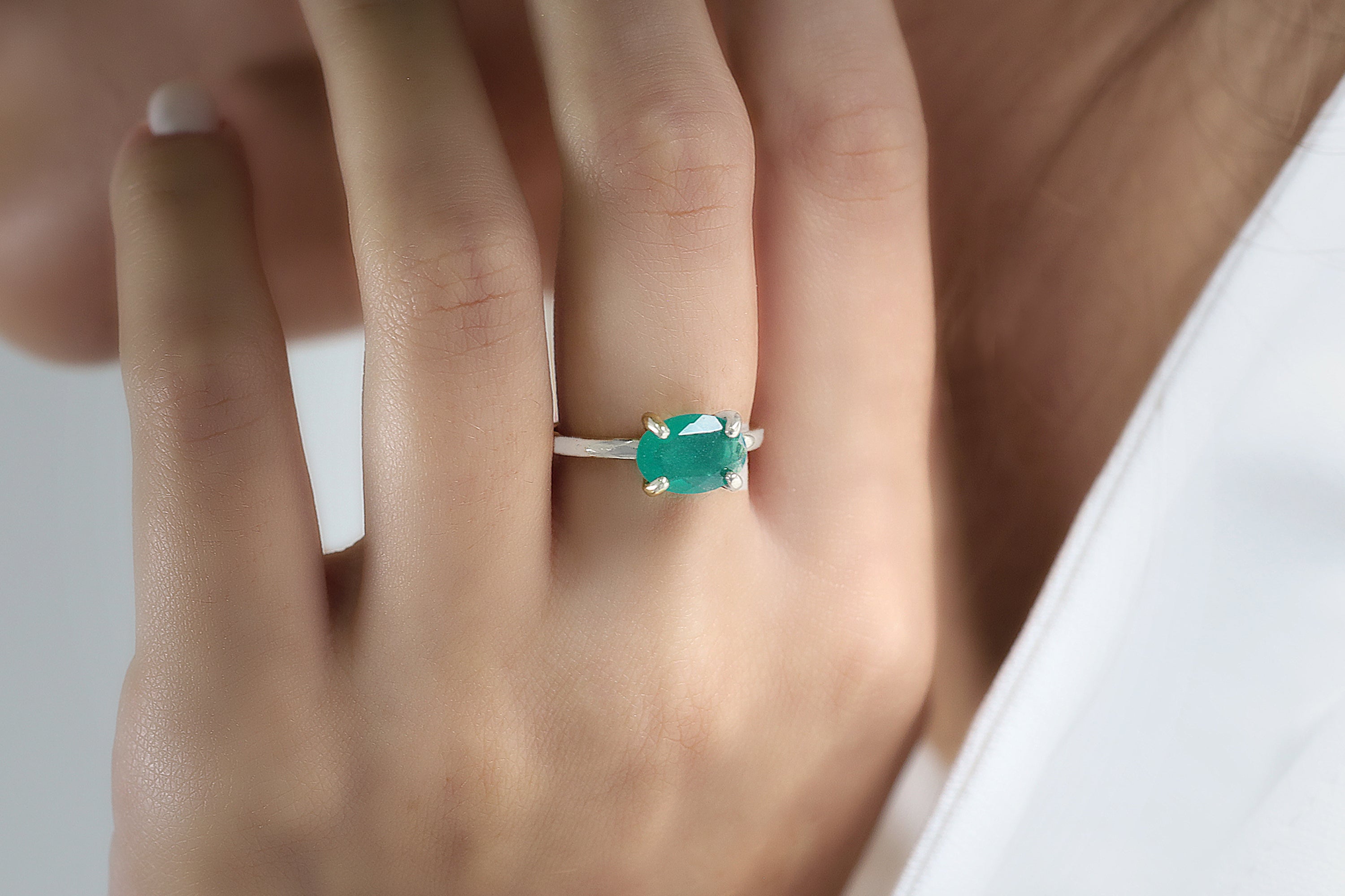 Green Onyx Ring in 14k Rose Gold Rings Anemone Unique