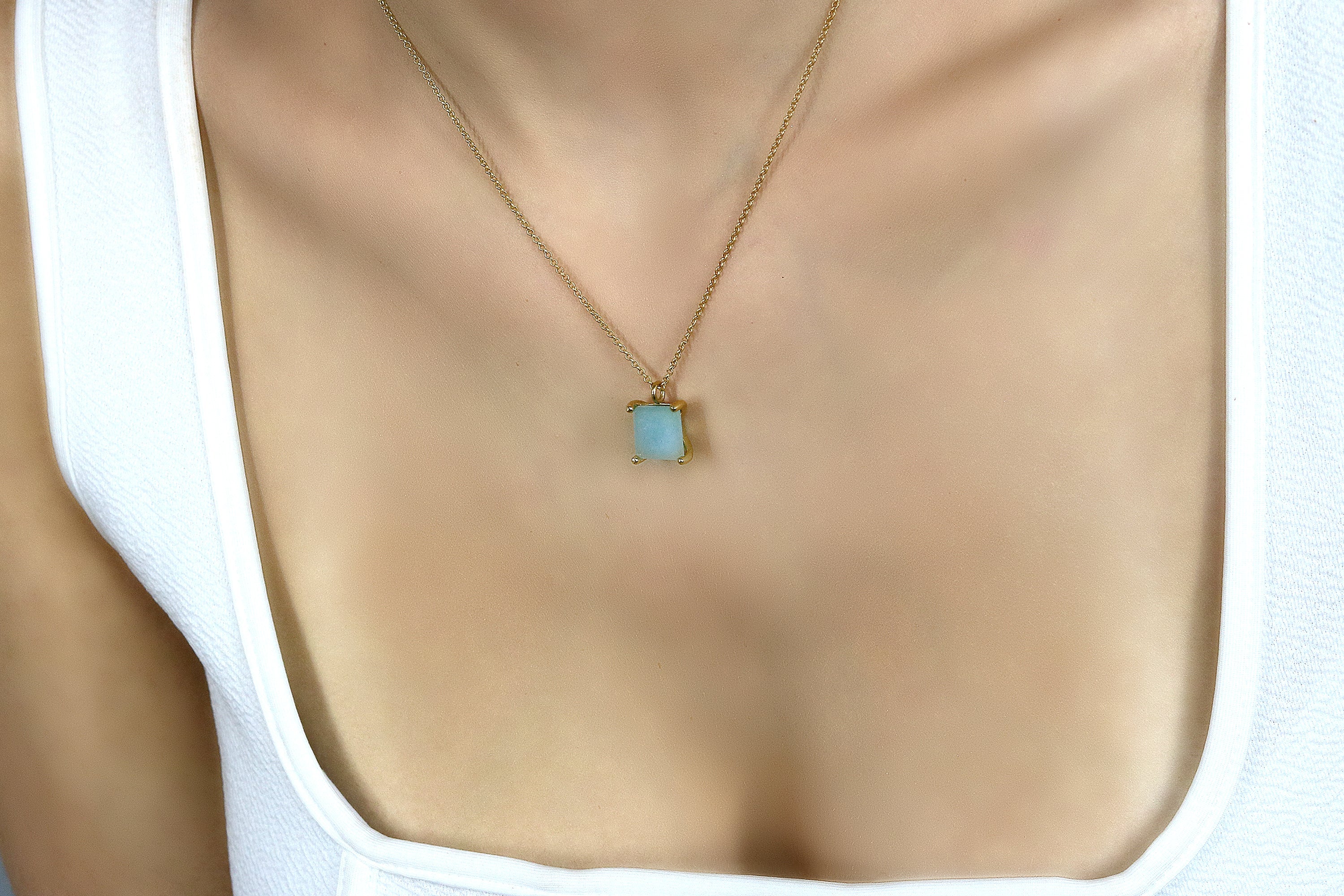 Artisanal Square Aquamarine Gold Necklace necklaces Anemone Unique