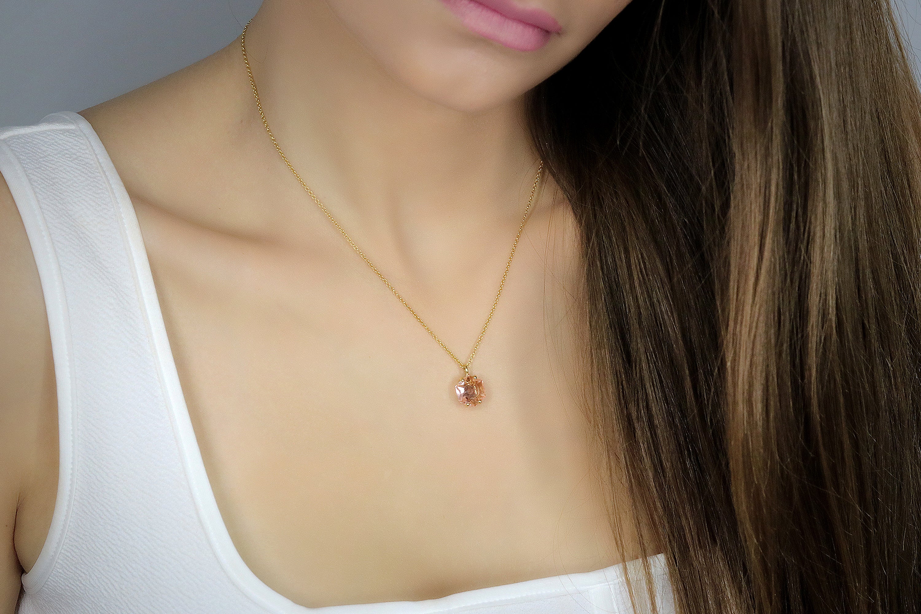 Amazing Hexagon Morganite Gold Necklace necklaces Anemone Unique