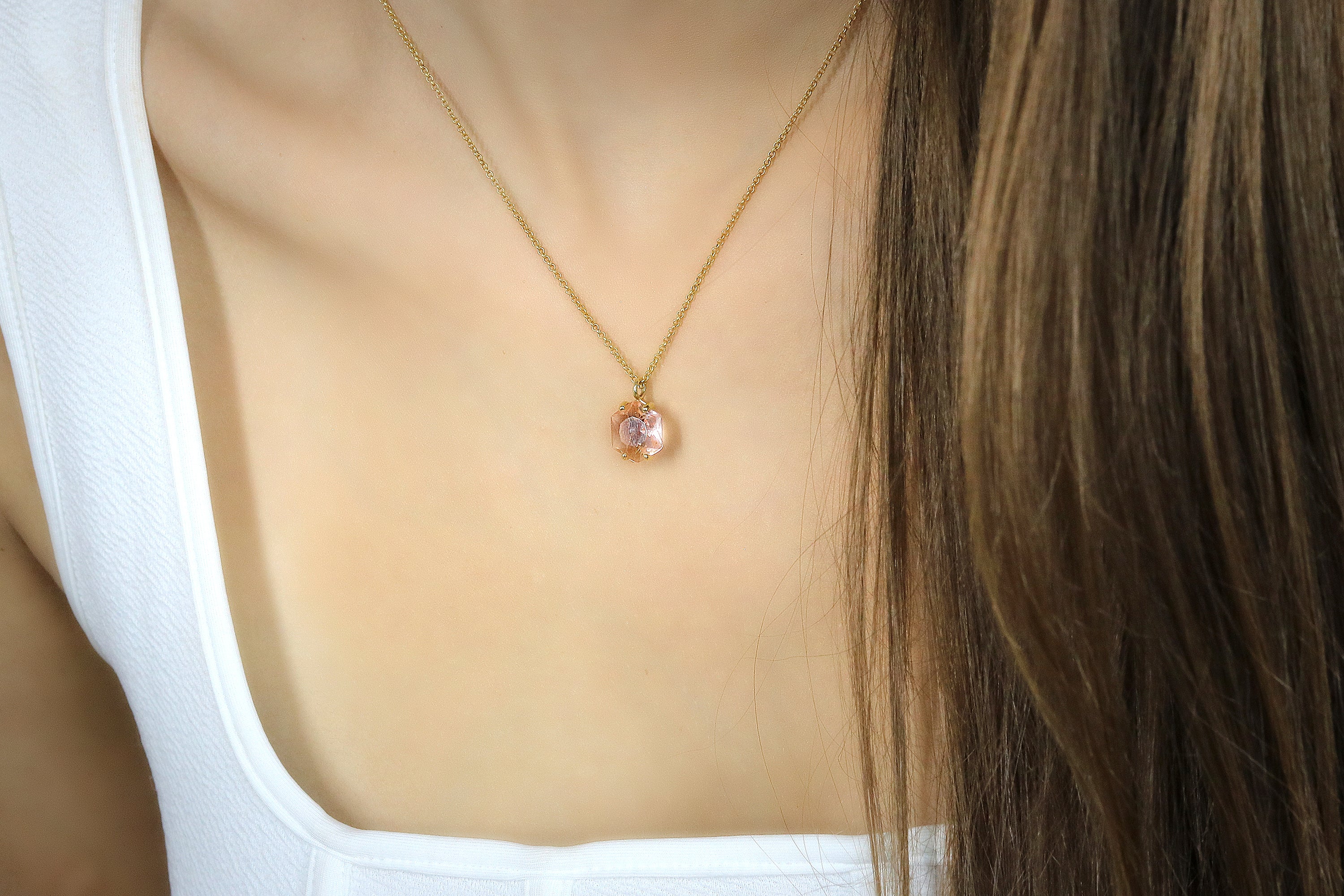Amazing Hexagon Morganite Gold Necklace necklaces Anemone Unique