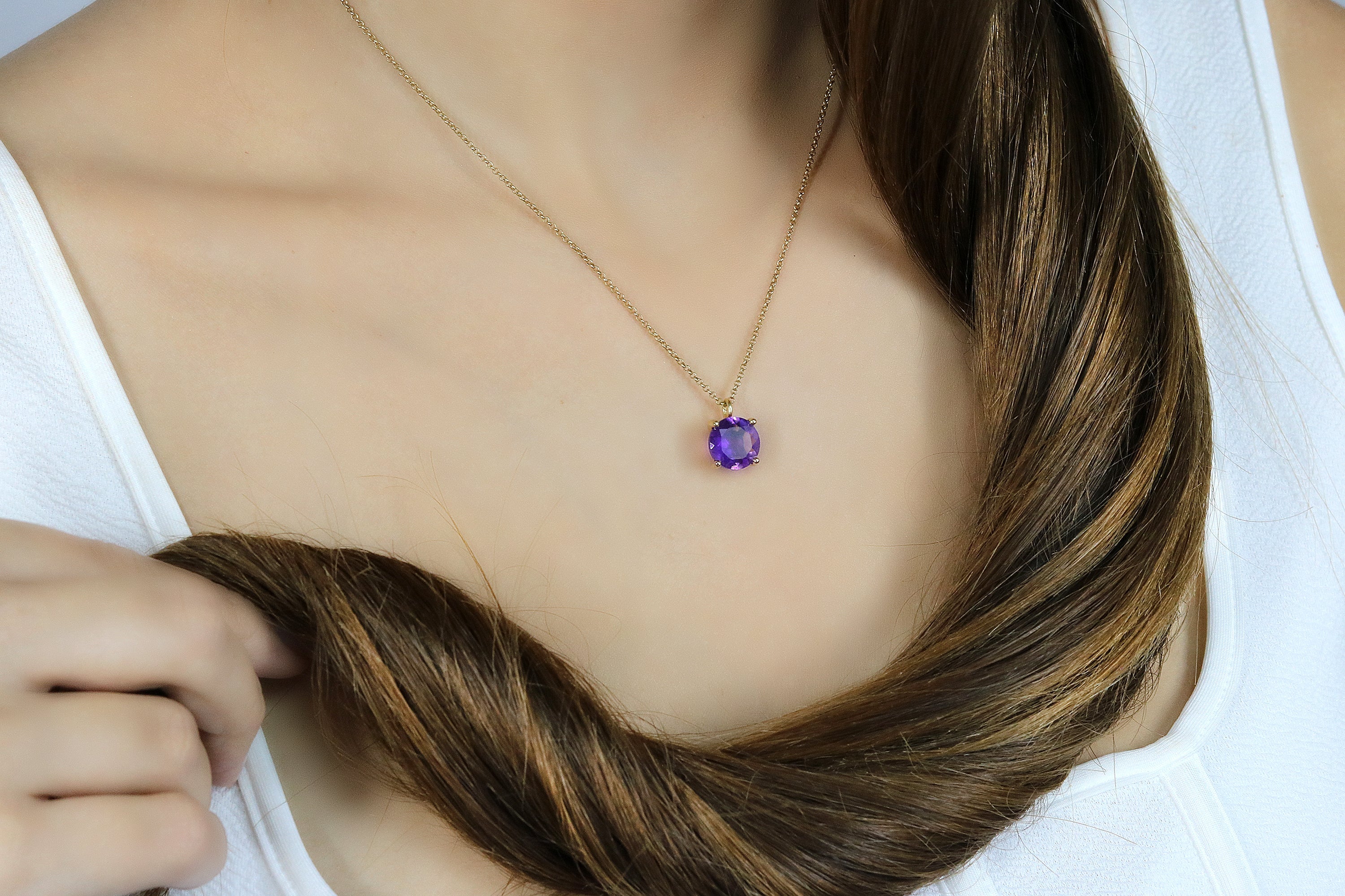 Charming Amethyst Necklace in 14k Gold necklaces Anemone Unique