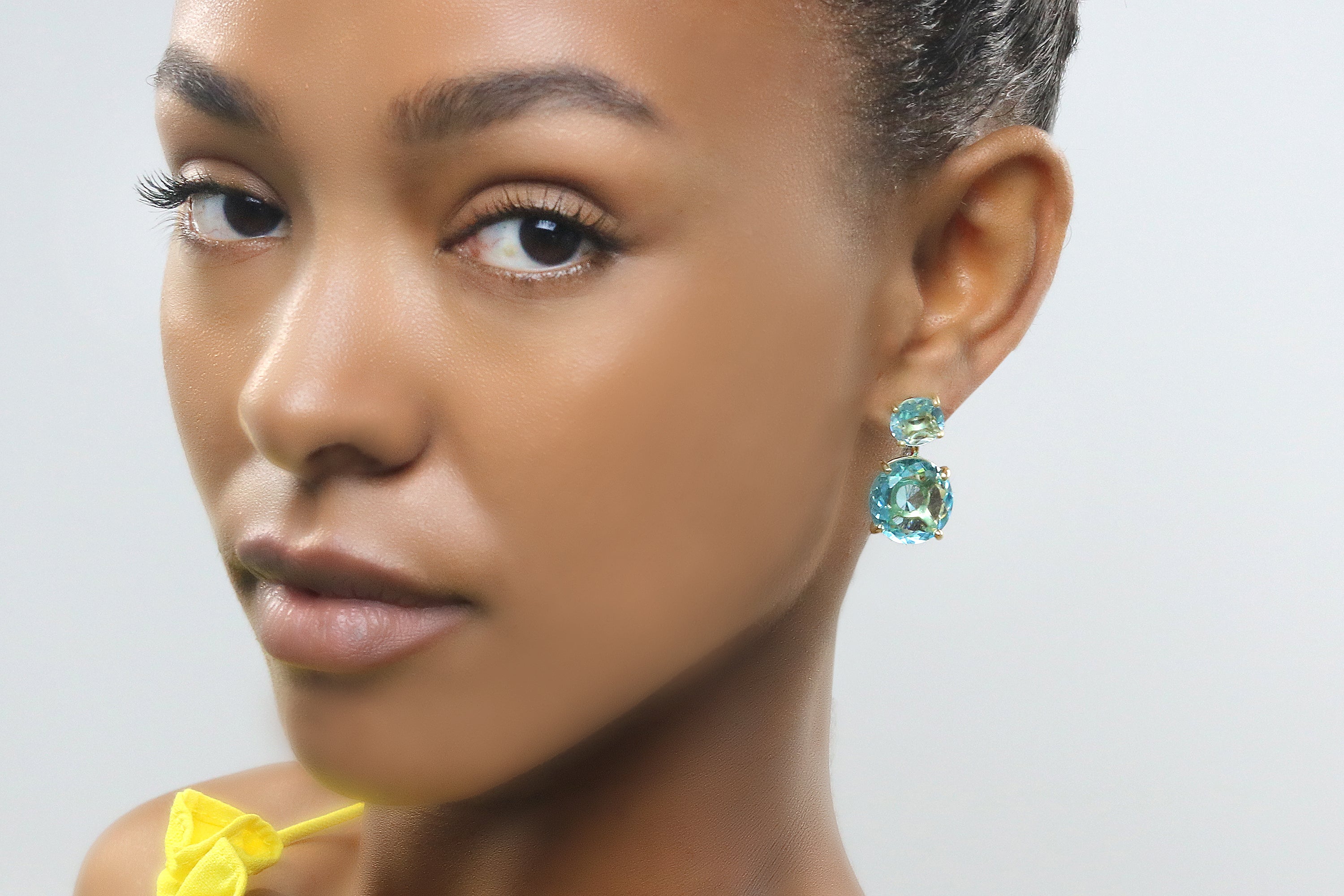 Brilliant Double Topaz Stud Earrings in Gold Earrings Anemone Jewelry