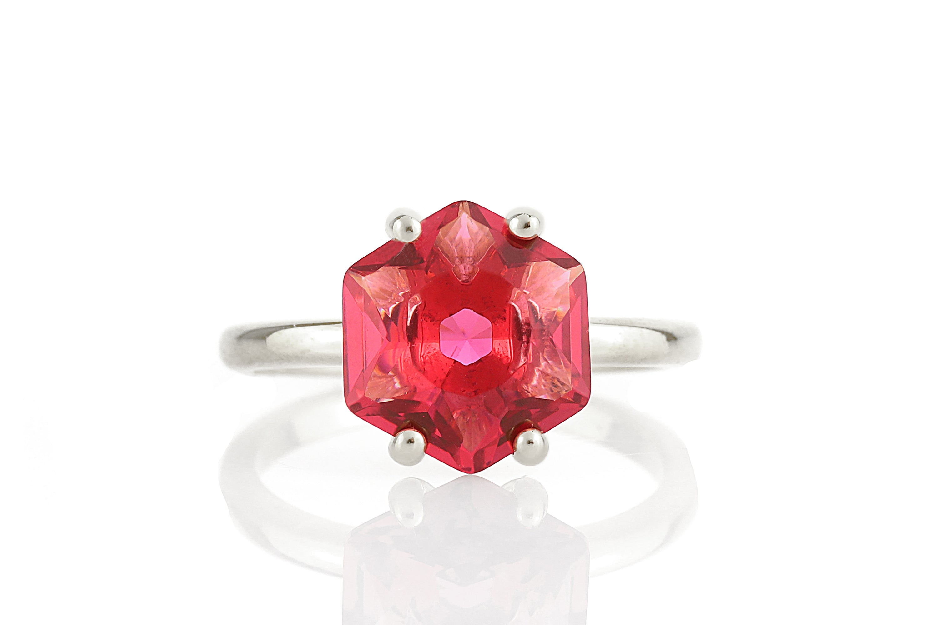 Sterling Silver Hexagon Cut Pink Tourmaline Ring Rings Anemone Unique