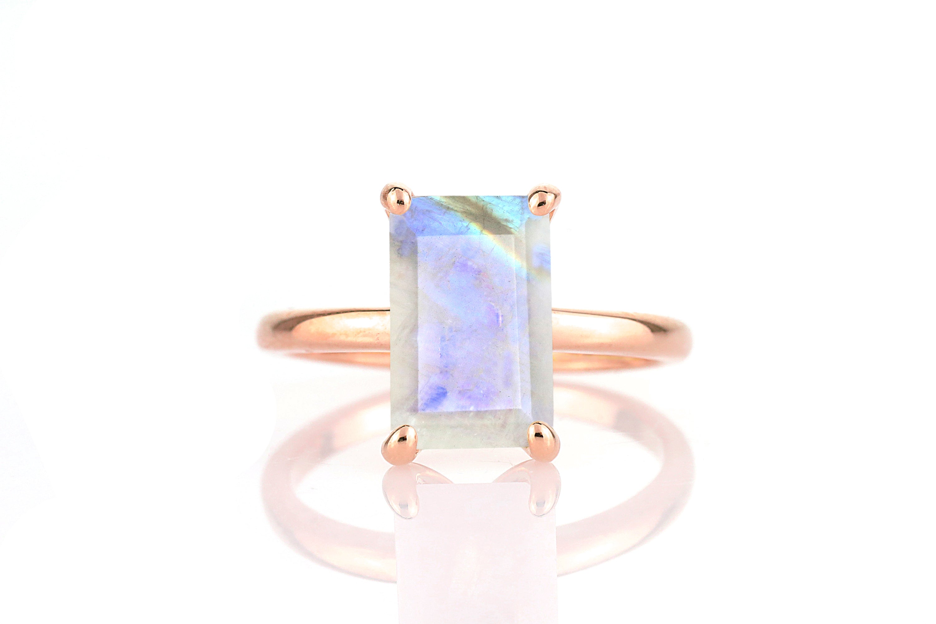 Unique Moonstone Ring 14K Rose Gold Rings Anemone Unique