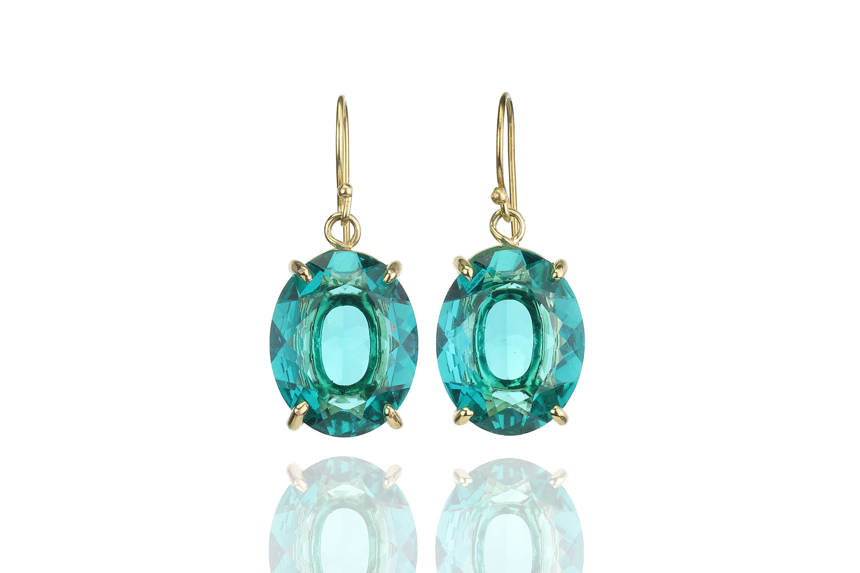 Gold Blue Tourmaline Oval Gemstone Dangle Earrings Earrings Anemone Jewelry