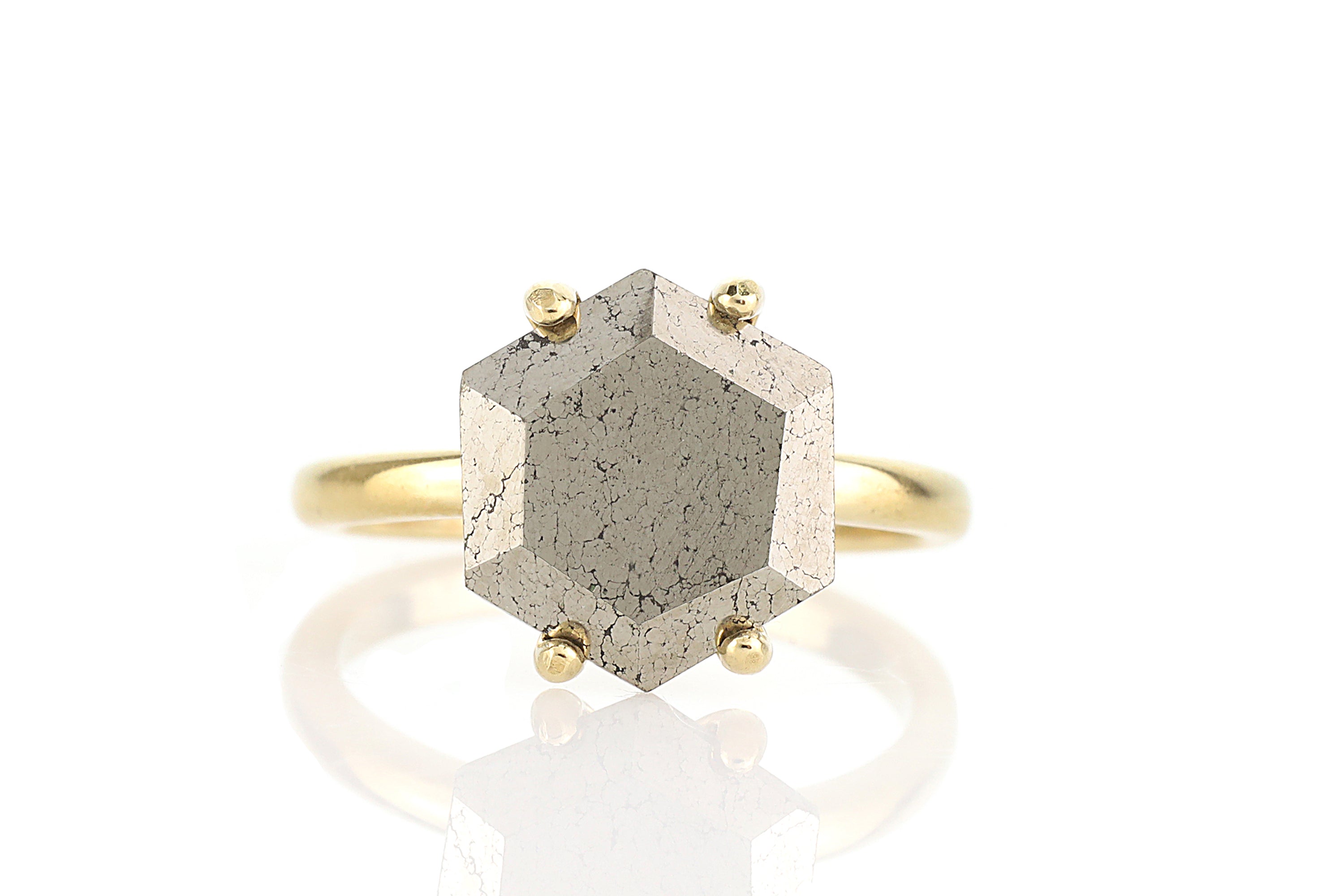 Hexagon Pyrite Stone Gold Ring Rings Anemone Unique