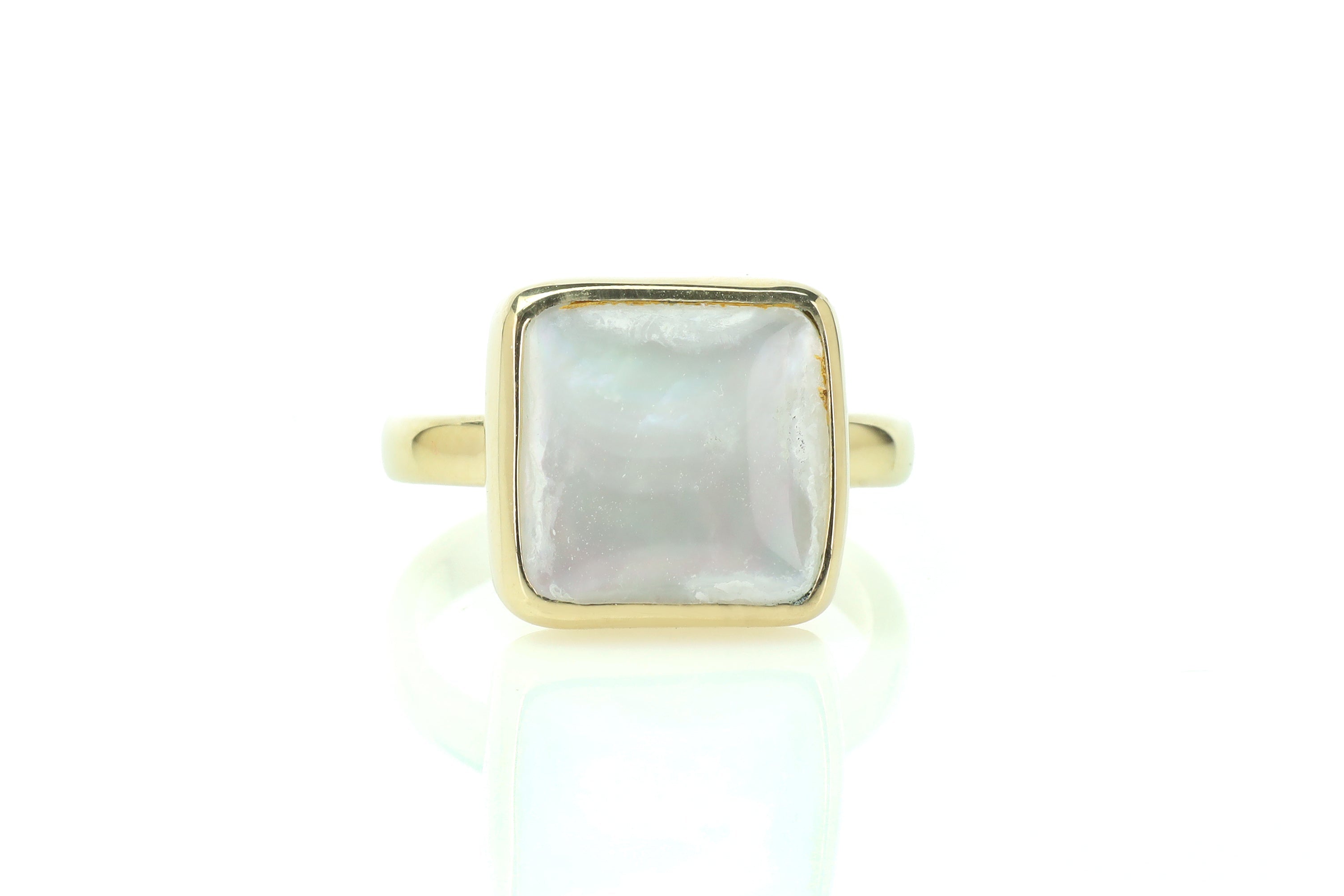 Square Mother of Pearl Bezel Set Stacking Gold Ring Rings Anemone Limited