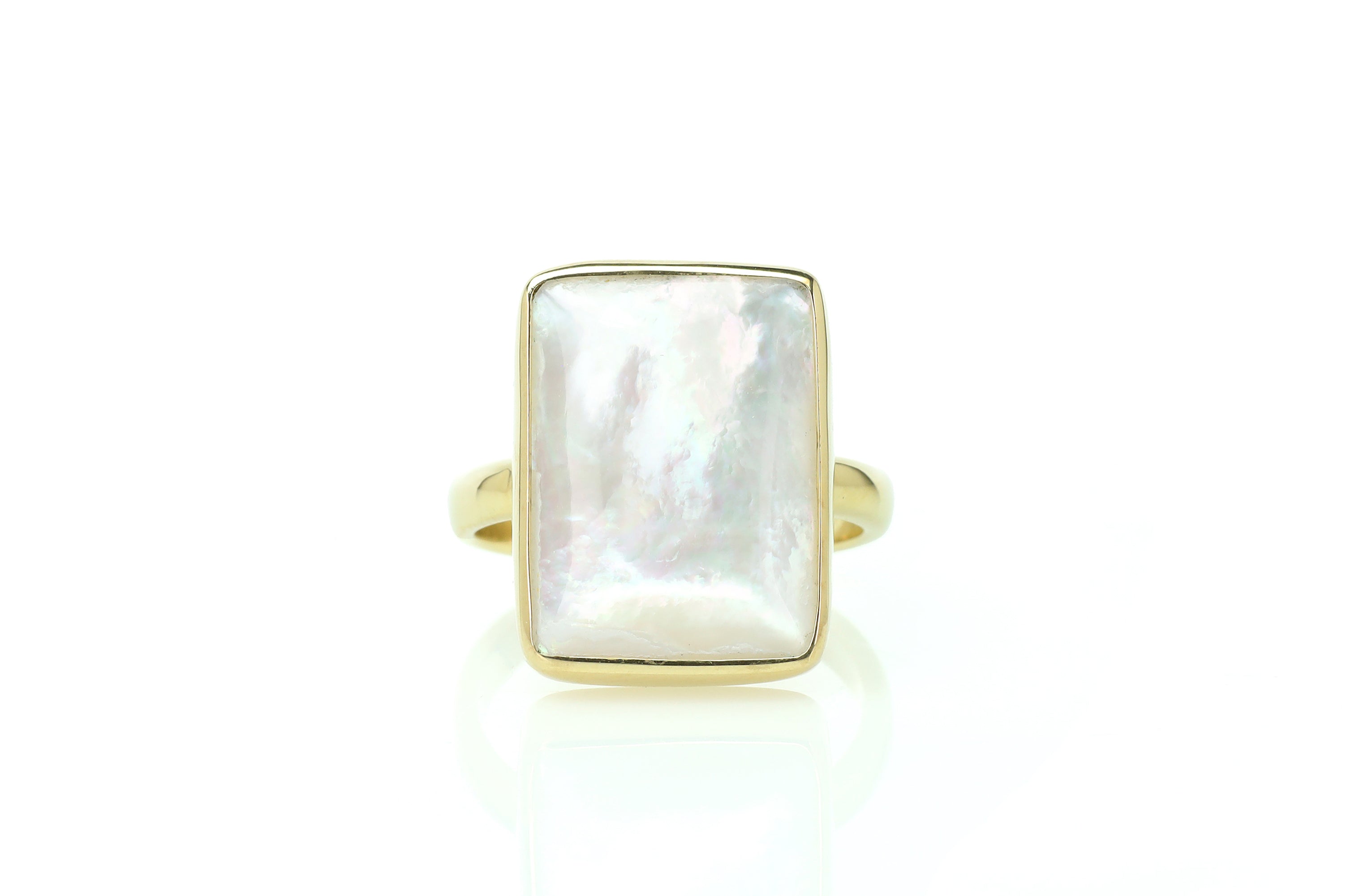 Mother of Pearl Bezel Set Rectangle Gold Ring Rings Anemone Limited