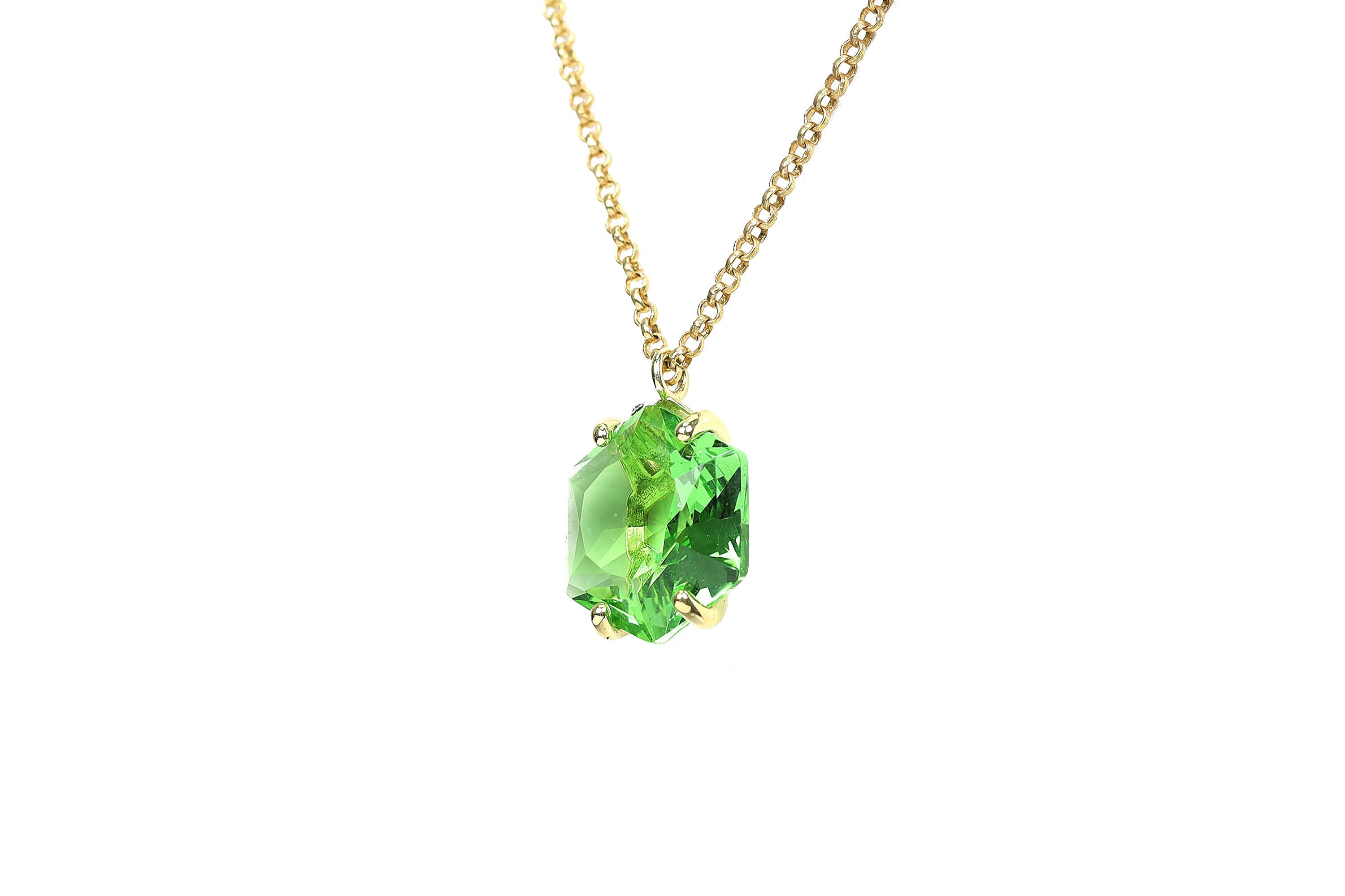 14k Gold Green Tourmaline Hexagon Cut Pendant Necklace necklaces Anemone Jewelry