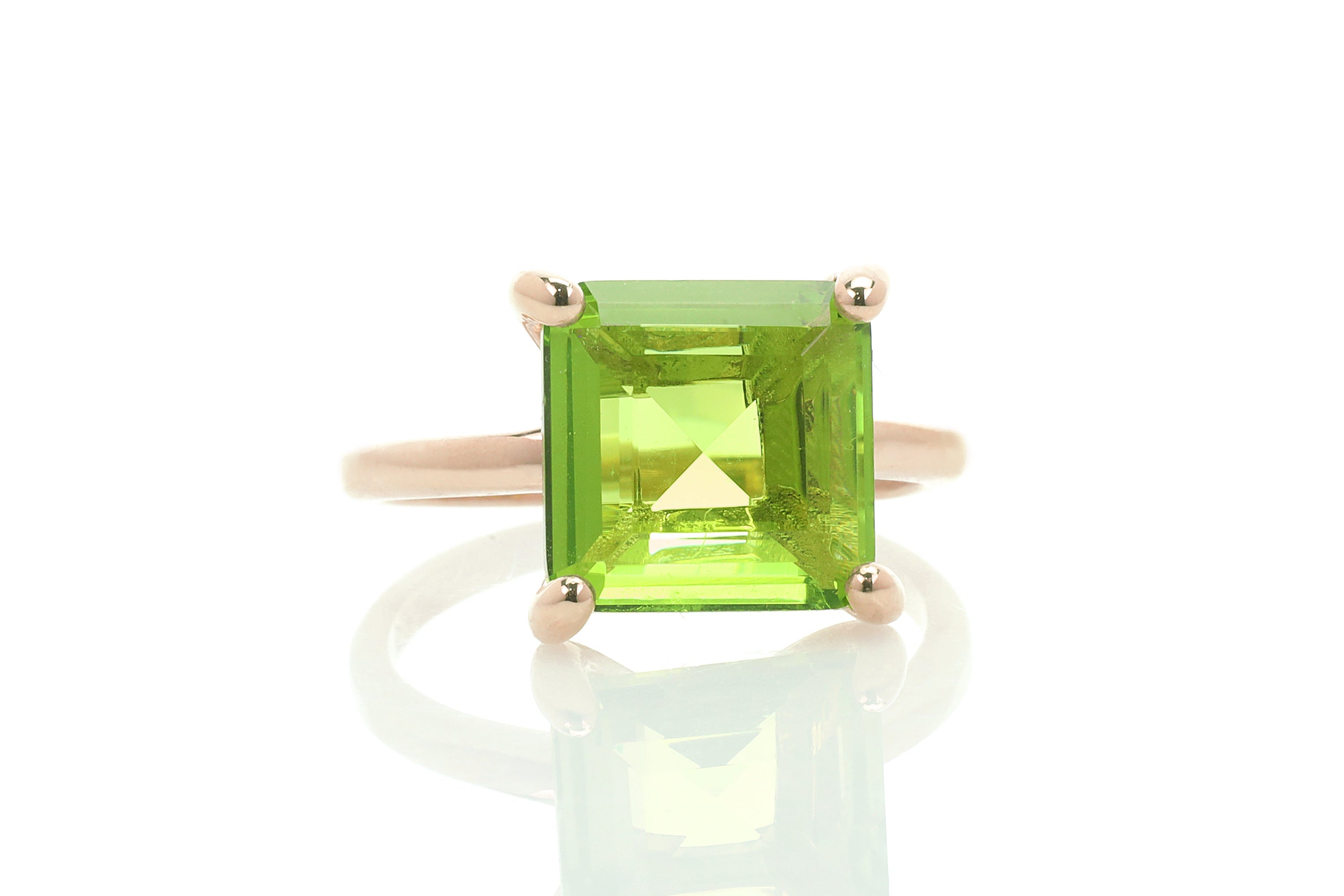 Rose Gold Princess Cut Square Peridot Ring Rings Anemone Unique