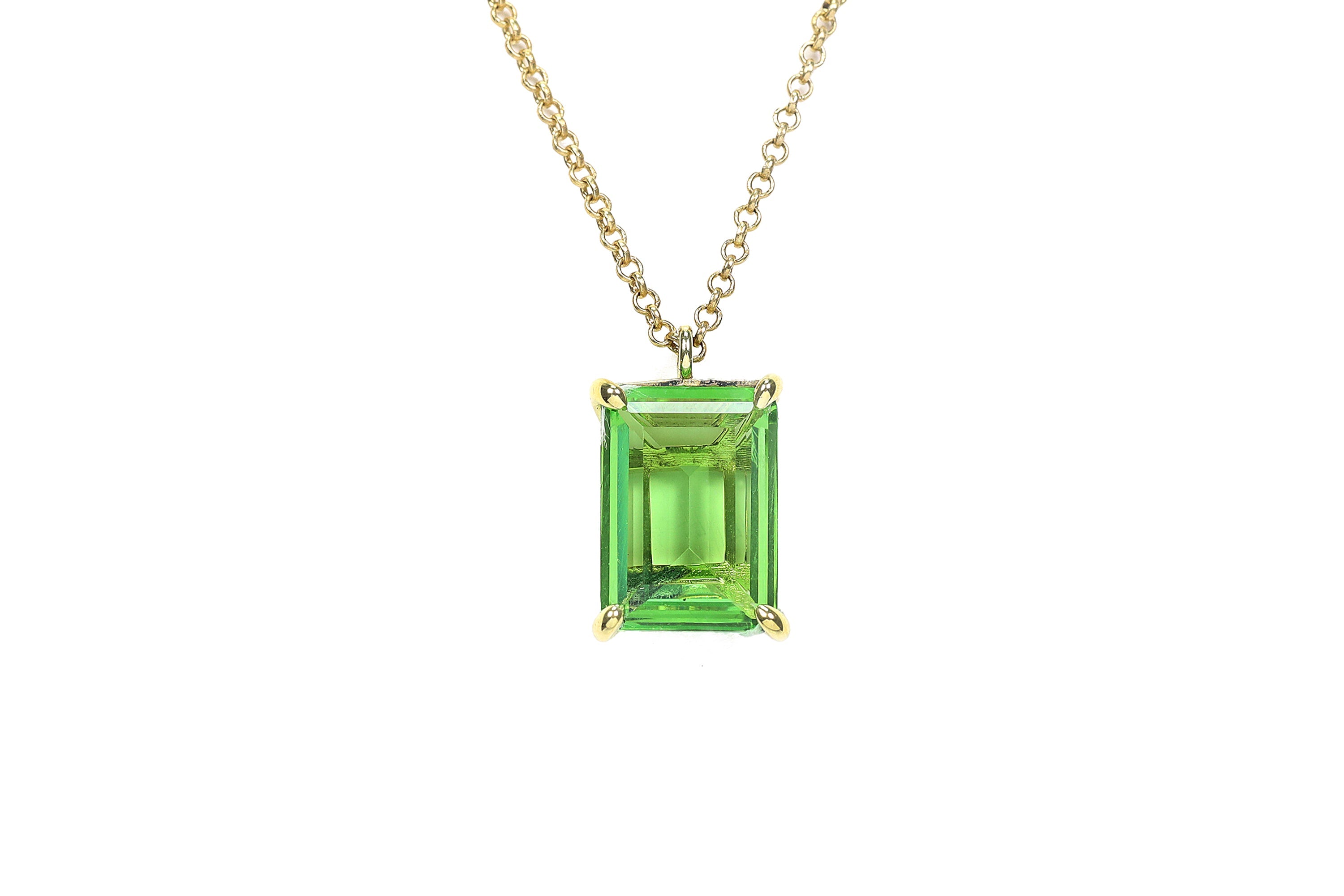 Green Tourmaline Rectangle Pendant Necklace in Yellow Gold necklaces Anemone Jewelry