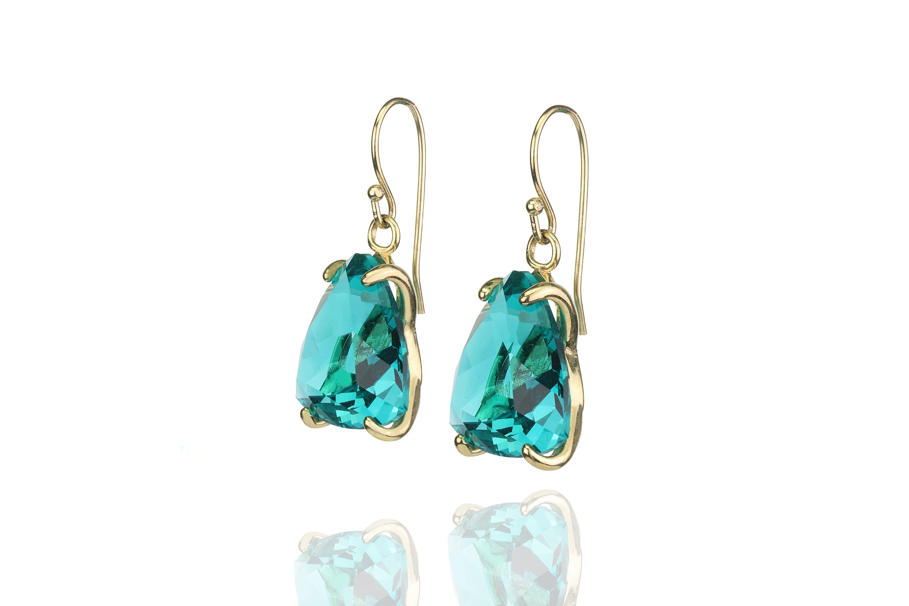 Trillion Cut Blue Tourmaline Gold Dangle Earrings Earrings Anemone Jewelry