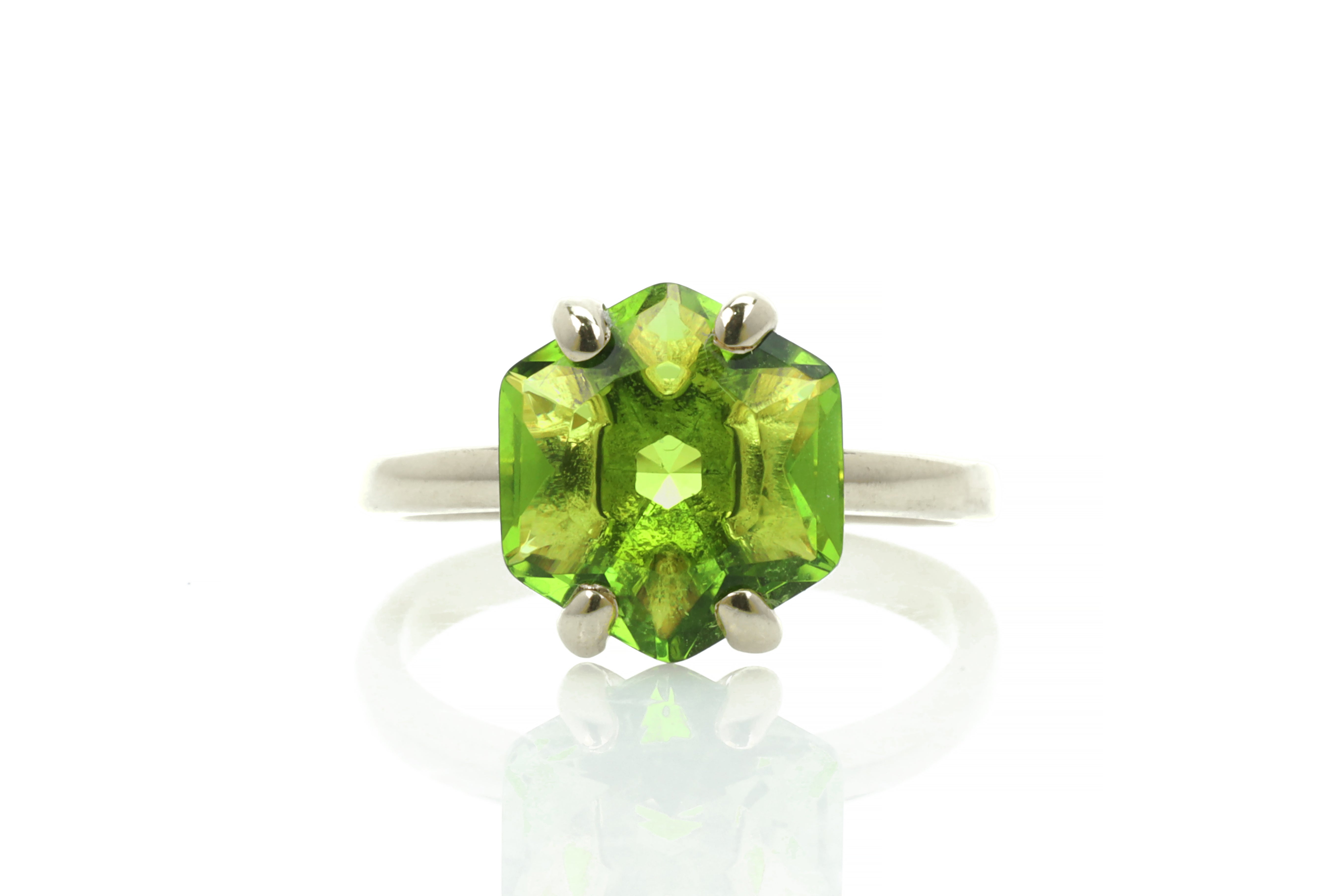 Hexagon Custom Peridot Sterling Silver Ring Rings Anemone Unique