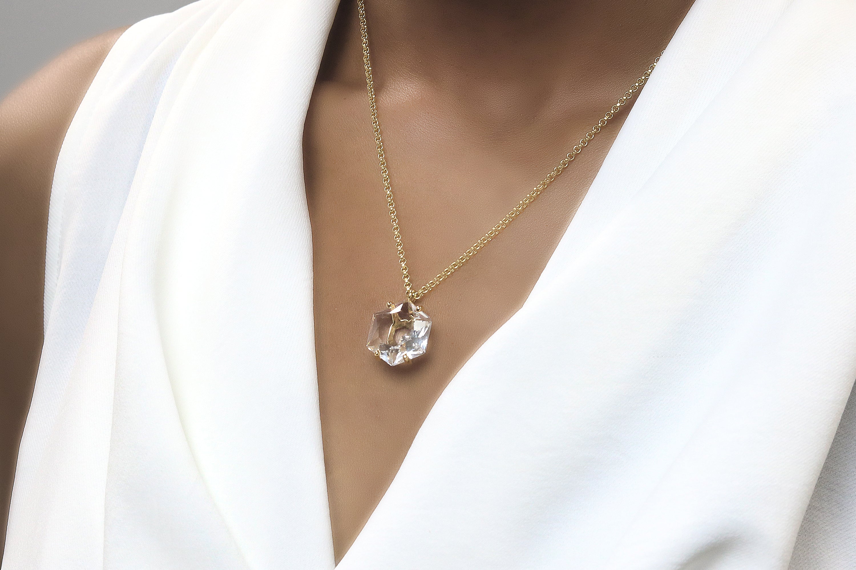 Hexagon Quartz Crystal Necklace in Gold necklaces Anemone Jewelry