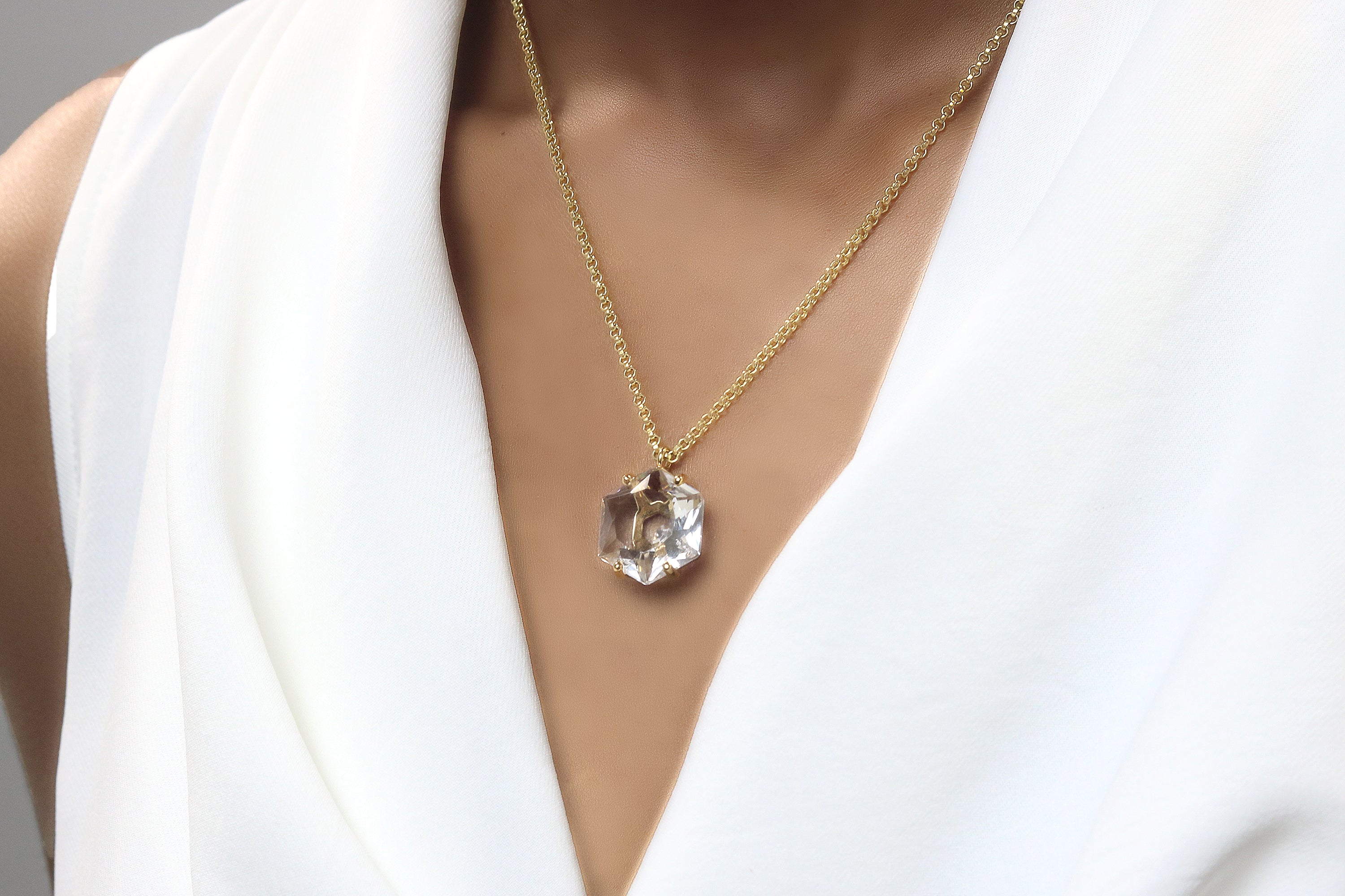 Hexagon Quartz Crystal Necklace in Gold necklaces Anemone Jewelry