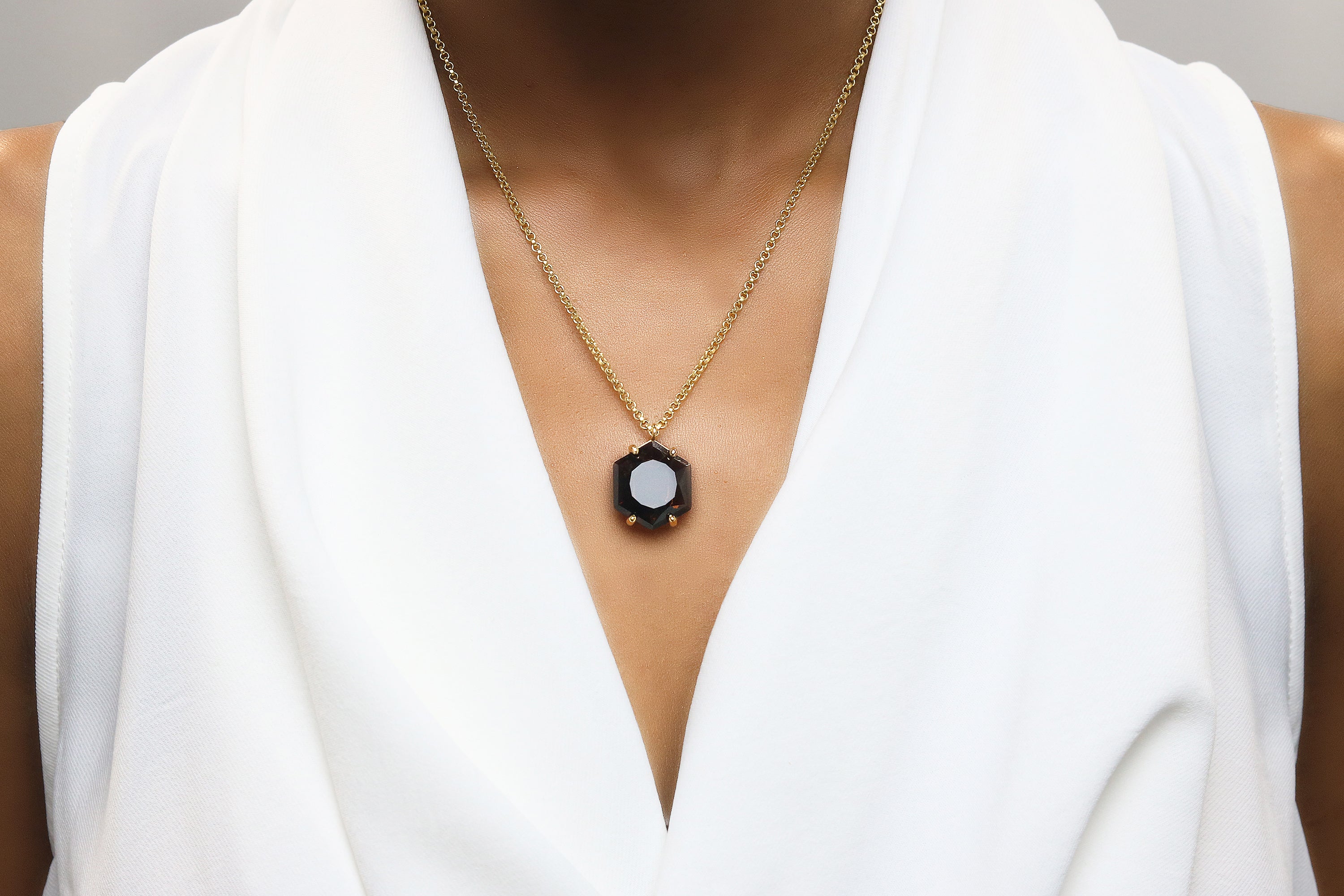 16mm Hexagon Smoky Quartz Silver Necklace necklaces Anemone Jewelry