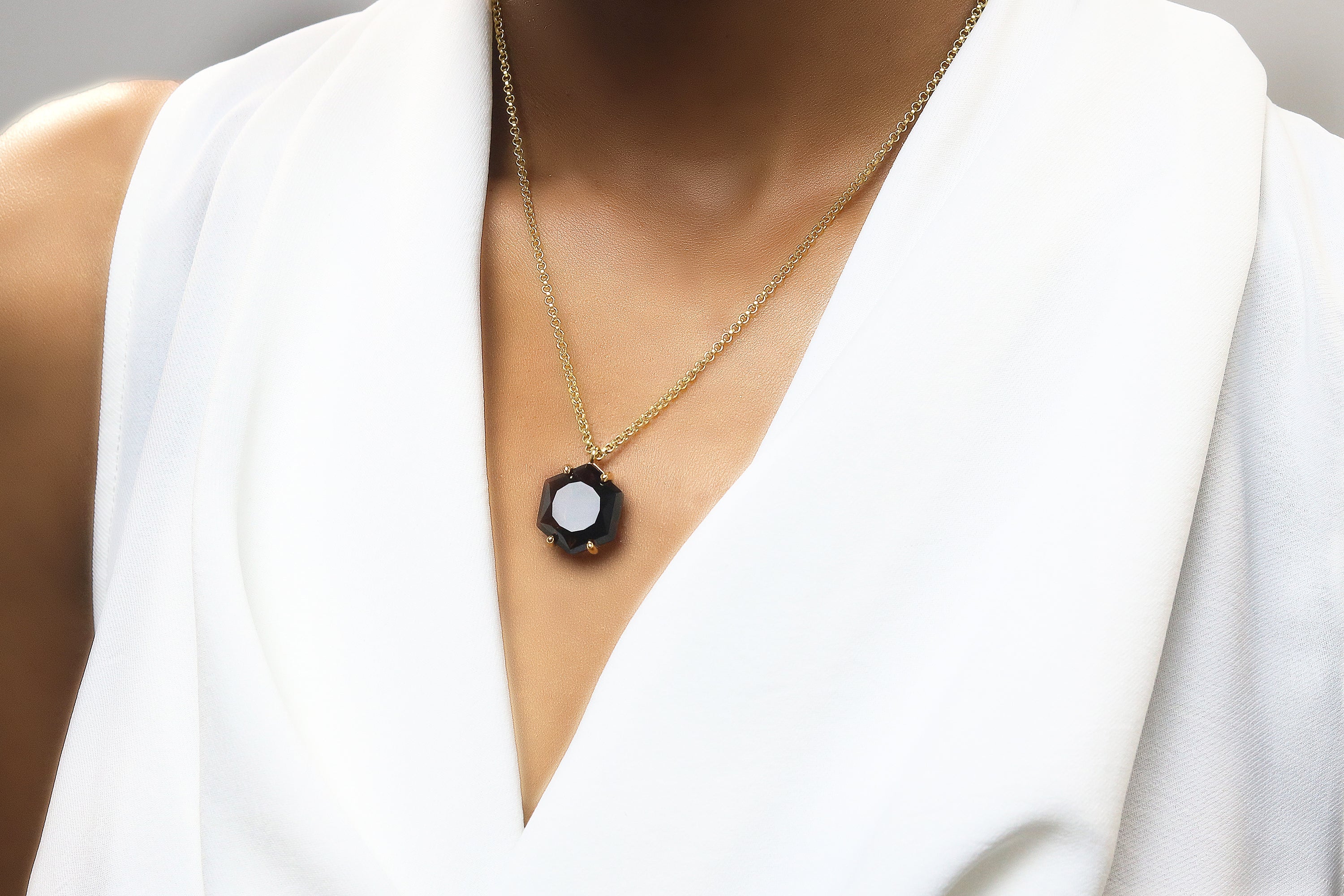 16mm Hexagon Smoky Quartz Silver Necklace necklaces Anemone Jewelry