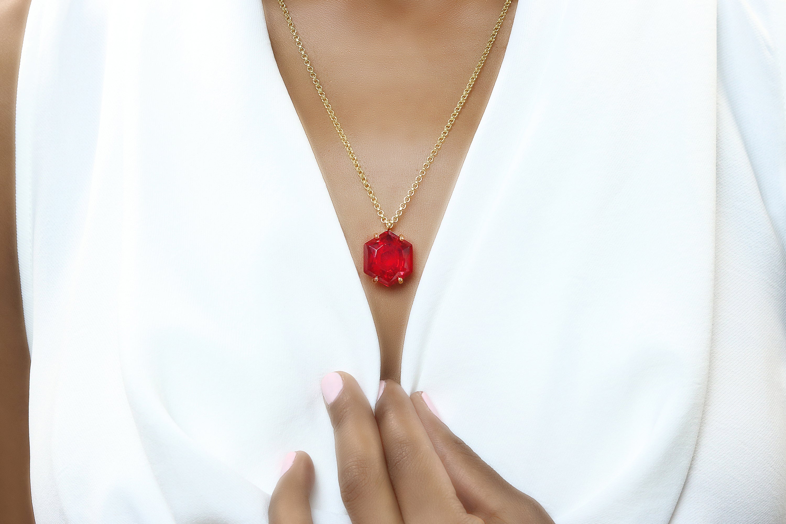 Gold Filled Hexagon Cut Ruby Gem Necklace necklaces Anemone Jewelry