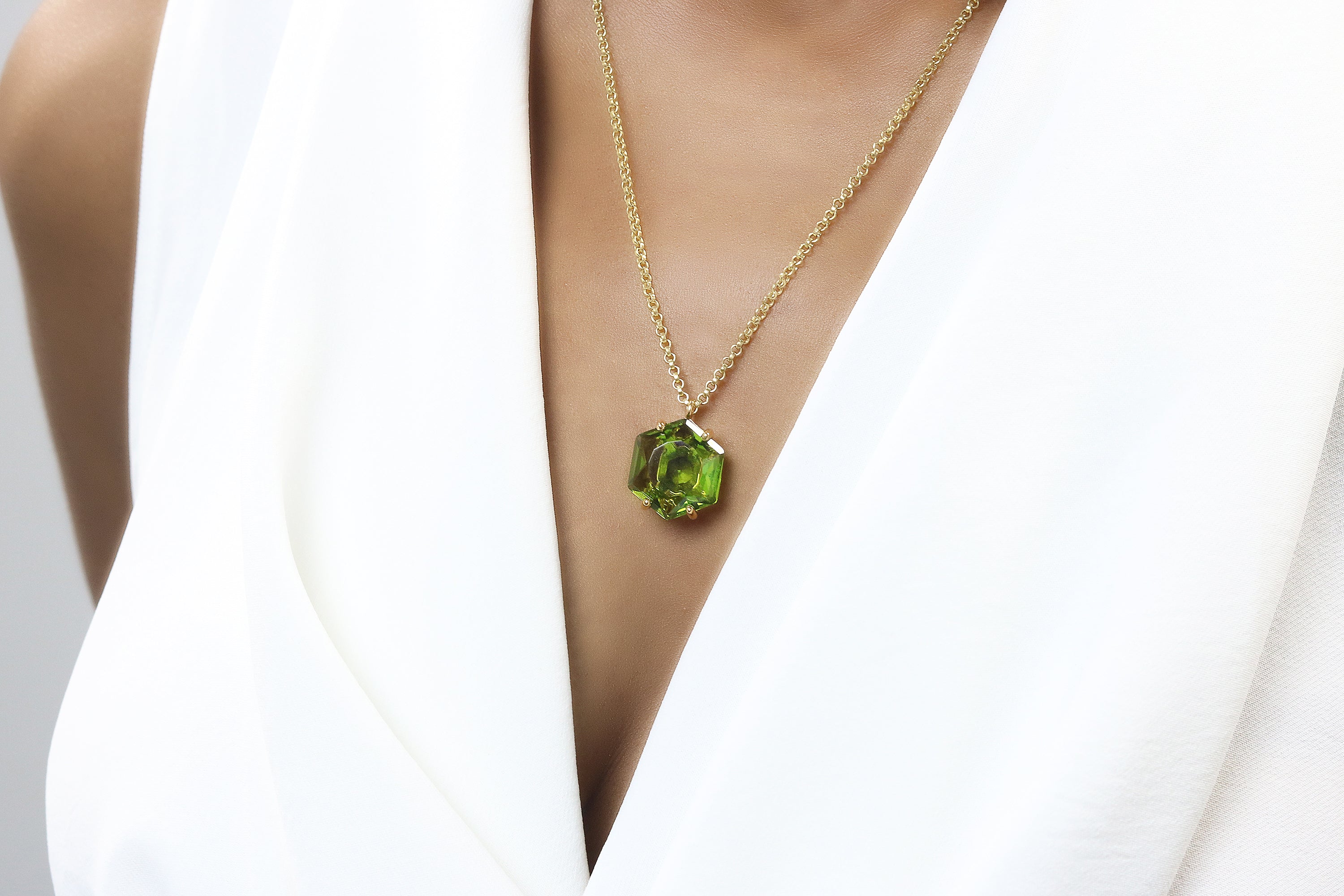 Classic Hexagon Peridot Gold Filled Necklace necklaces Anemone Jewelry