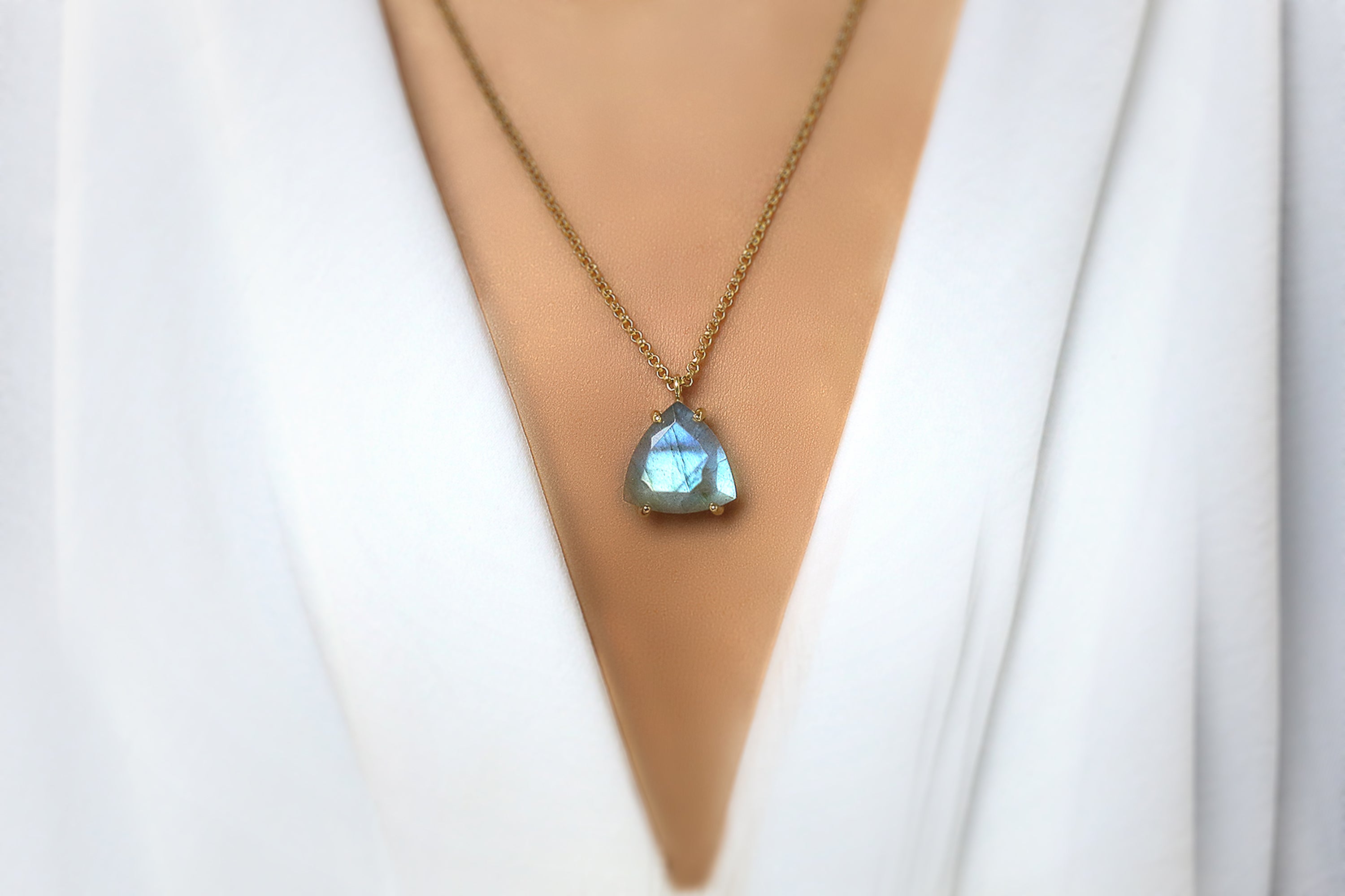 Triangle Labradorite Pendant Gold Necklace necklaces Anemone Jewelry