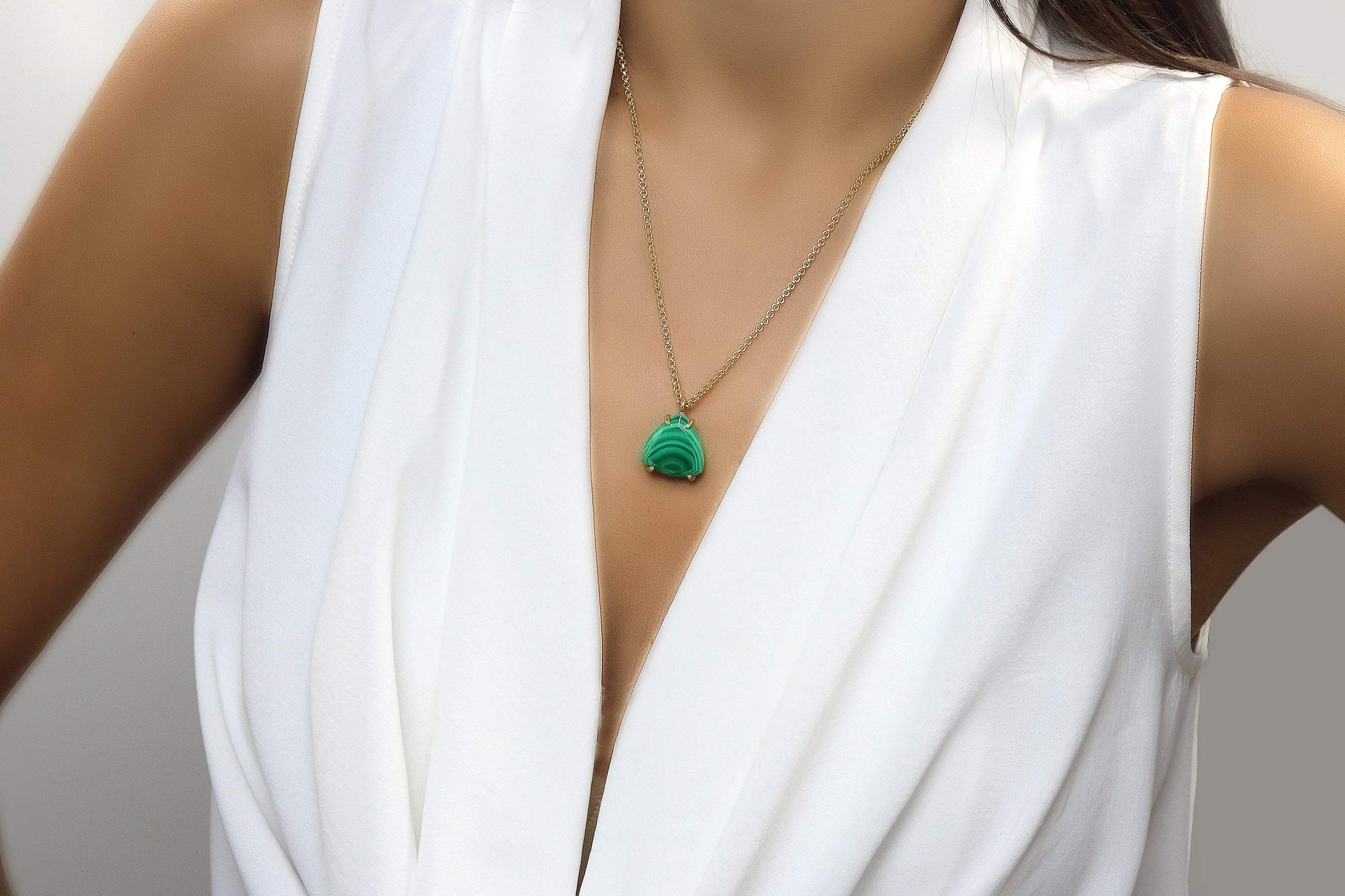 Vibrant Trillion Malachite Jewelry Gold Necklace necklaces Anemone Jewelry