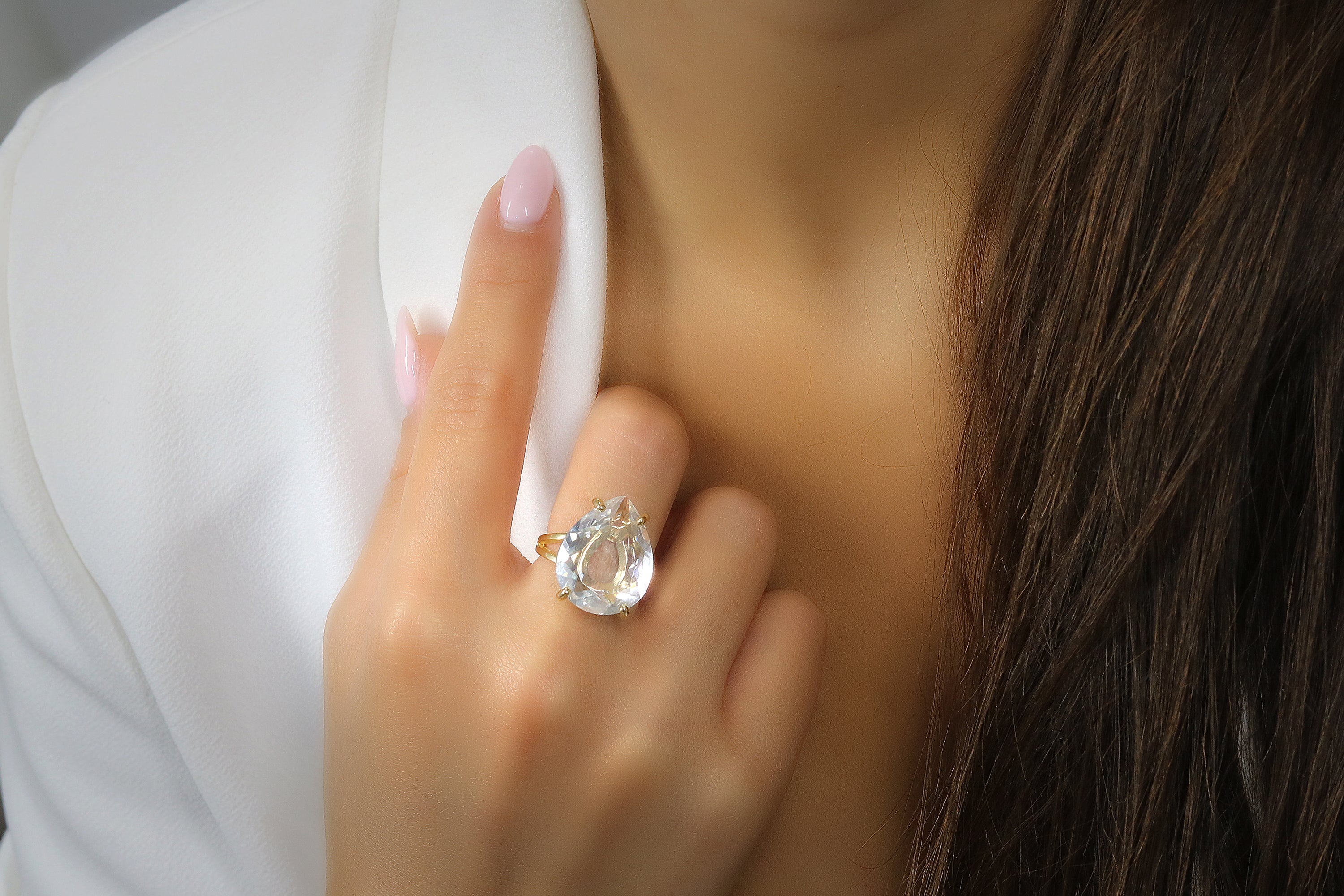 14K Gold-filled Ring with Clear Quartz Rings Anemone Jewelry