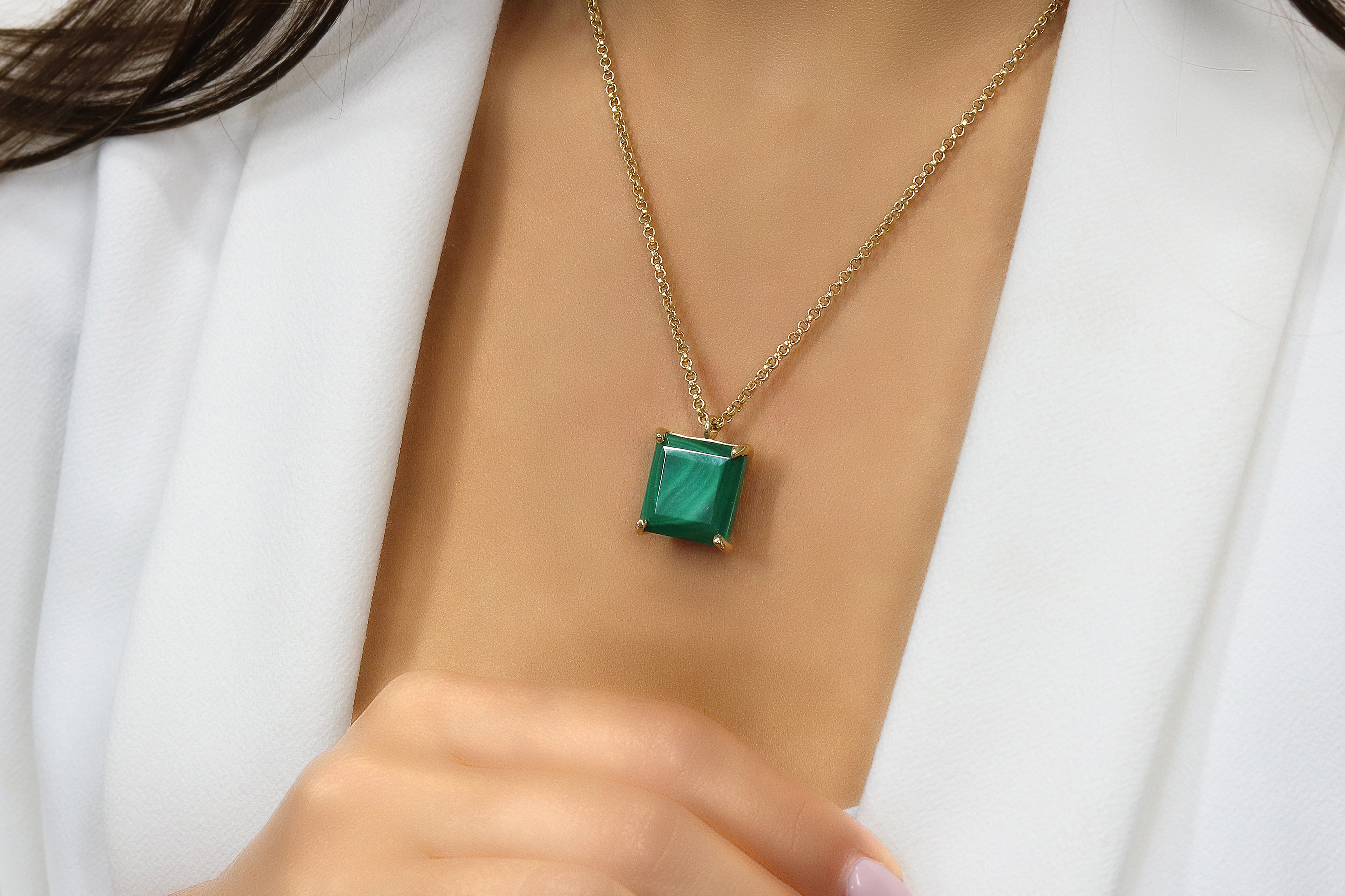 Chic Malachite Necklace in 925 Sterling Silver necklaces Anemone Jewelry