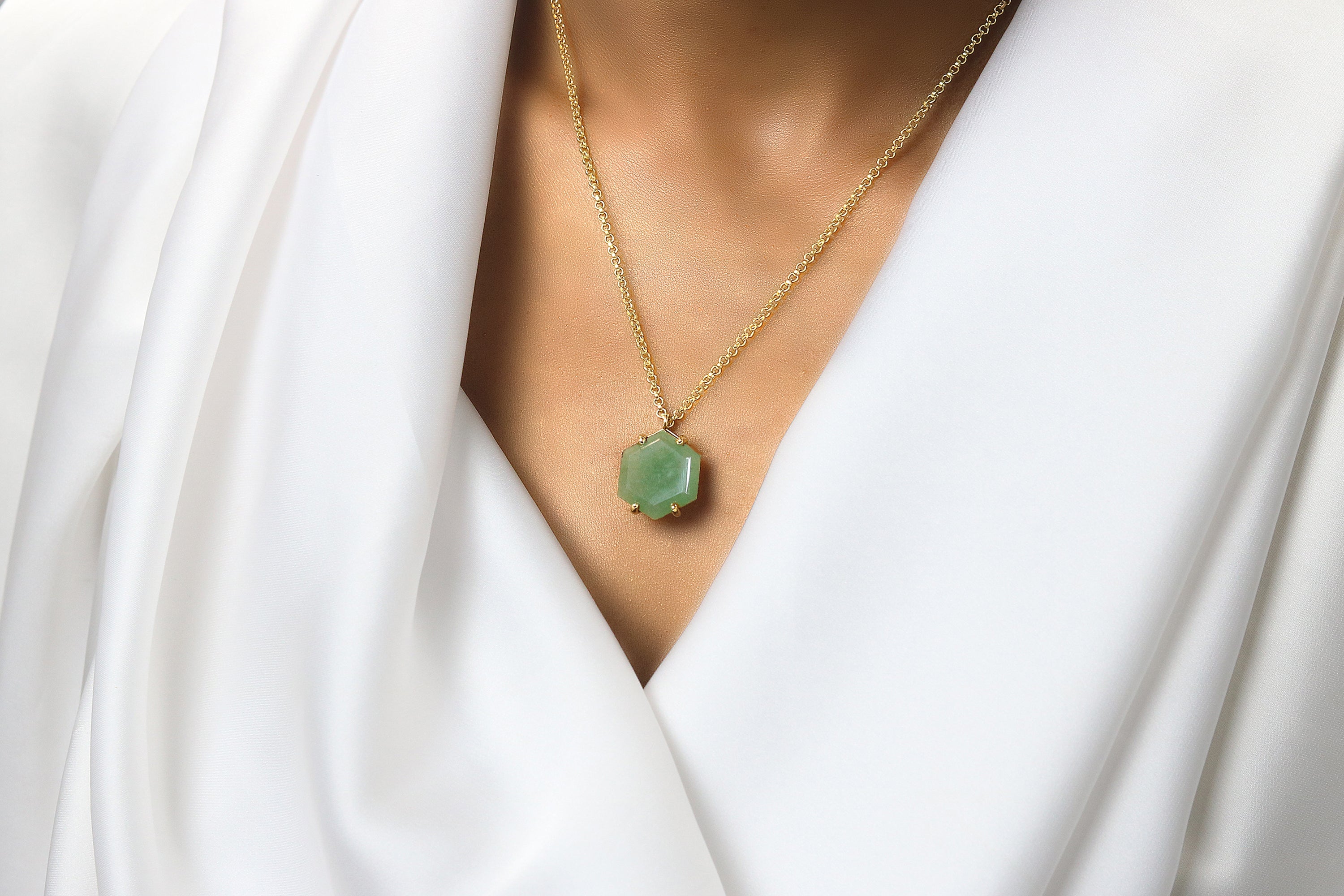 Hexagon Aventurine Pendant Gold Necklace necklaces Anemone Jewelry