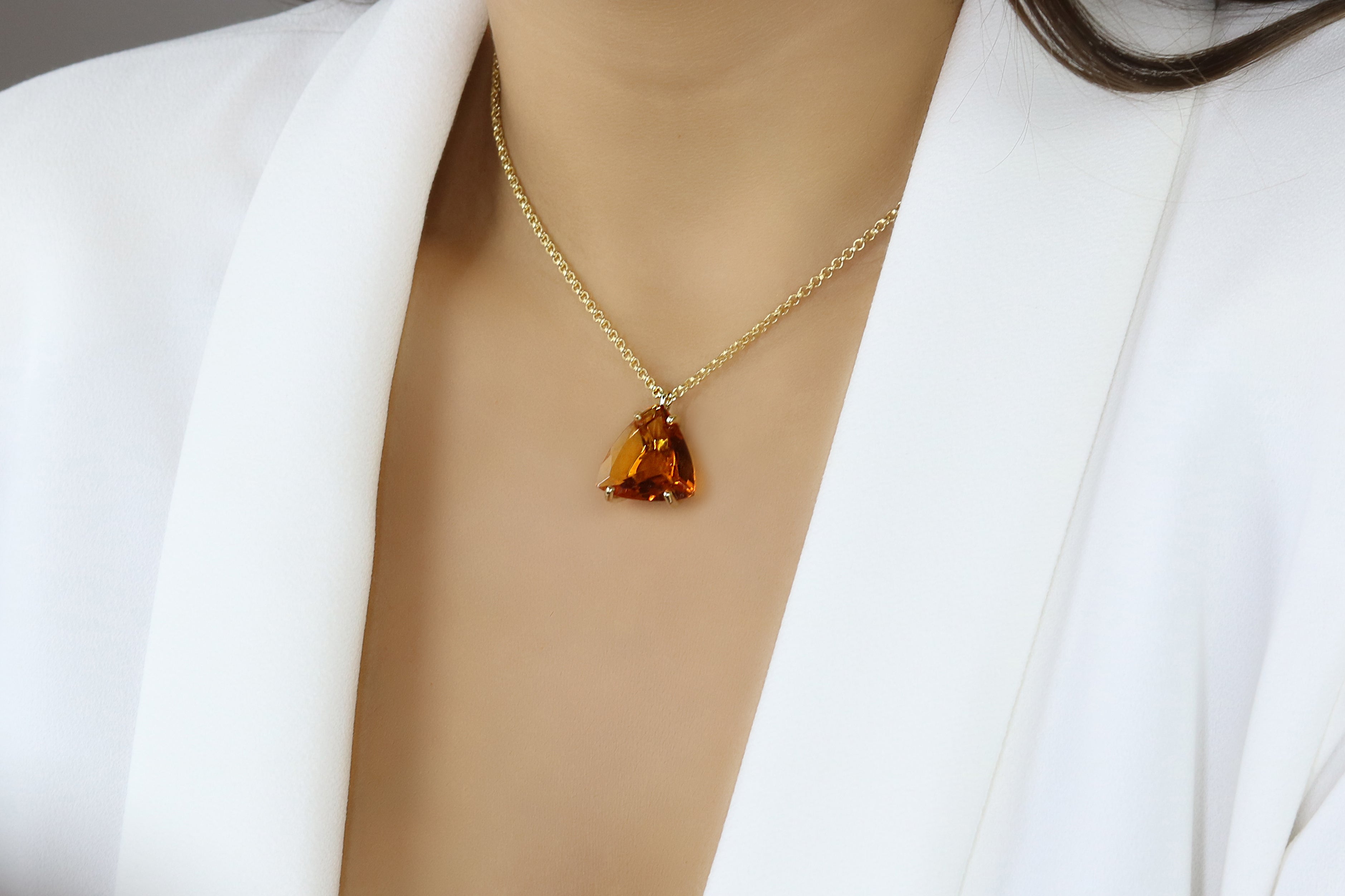 Brilliant Trillion Citrine 14k Gold Necklace necklaces Anemone Jewelry