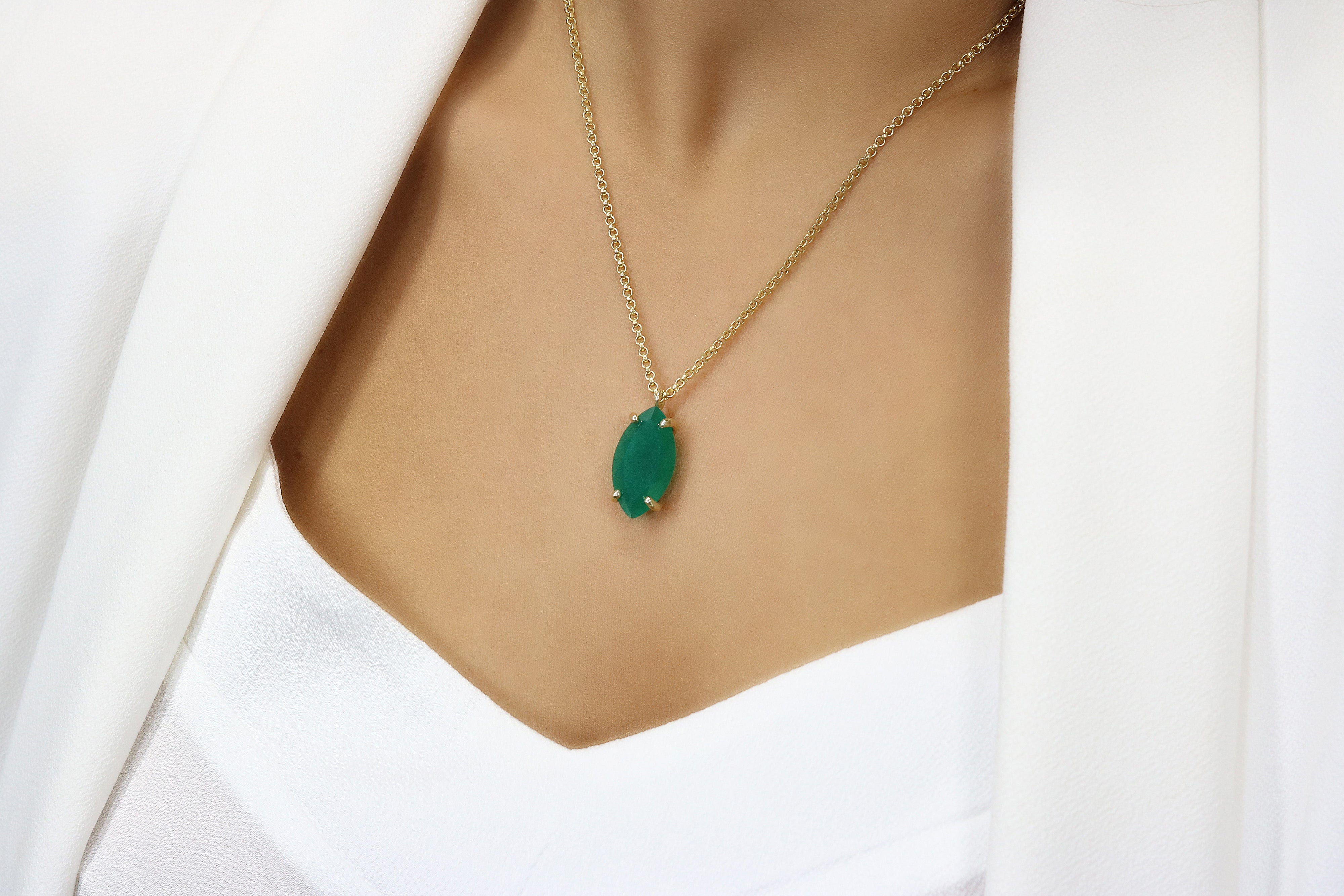 Marquise Green Onyx Pendant Necklace necklaces Anemone Jewelry