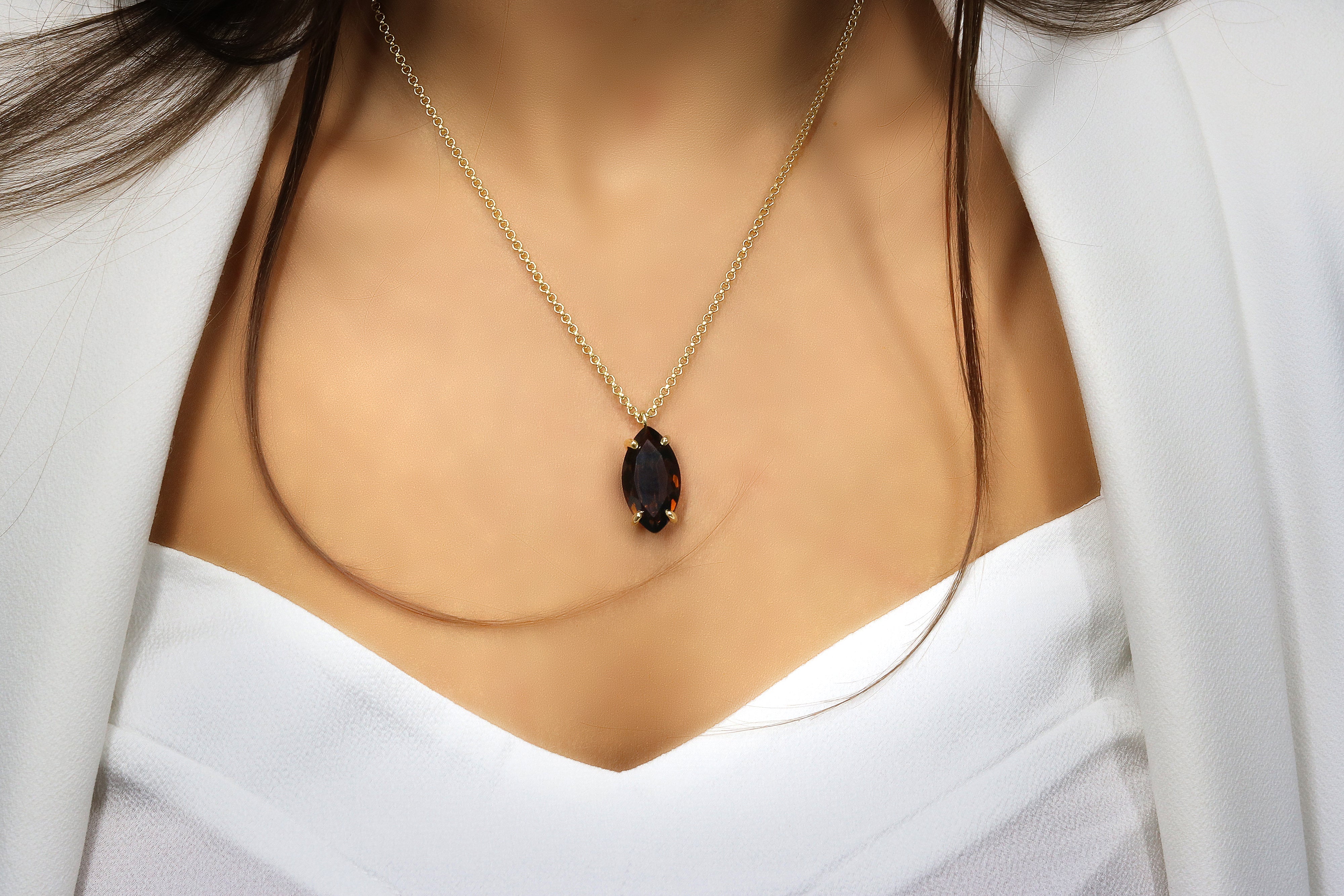 Marquise Smoky Quartz Necklace in 14k Gold necklaces Anemone Jewelry