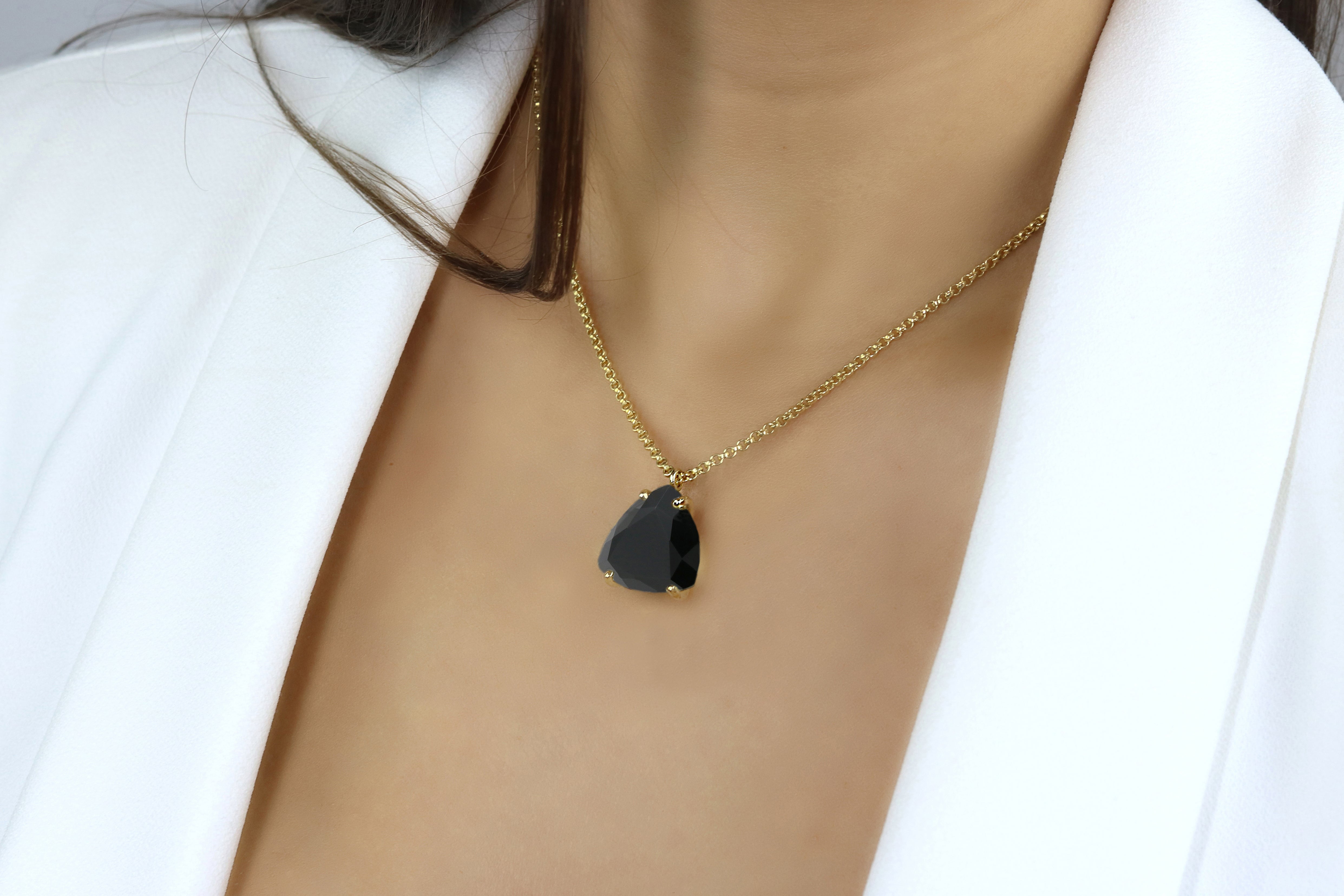 Black Onyx 14k Gold Custom Natural Gem Necklace necklaces Anemone Jewelry
